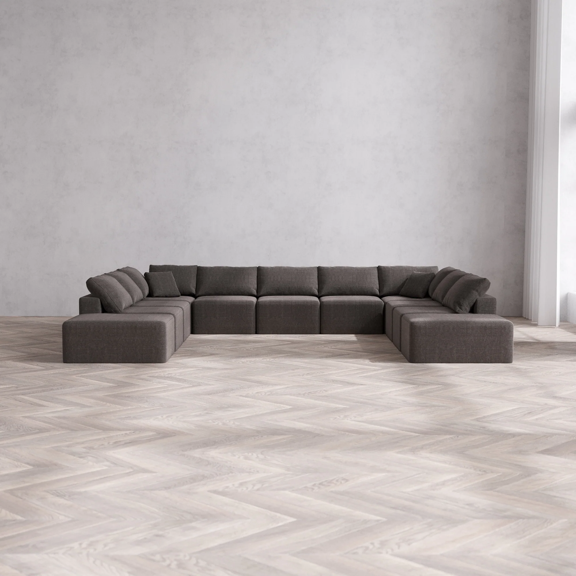 Slipcover Only - Modular Washable 11-Seater Open-Ends U Sectional Cloud Sofa in Truffle