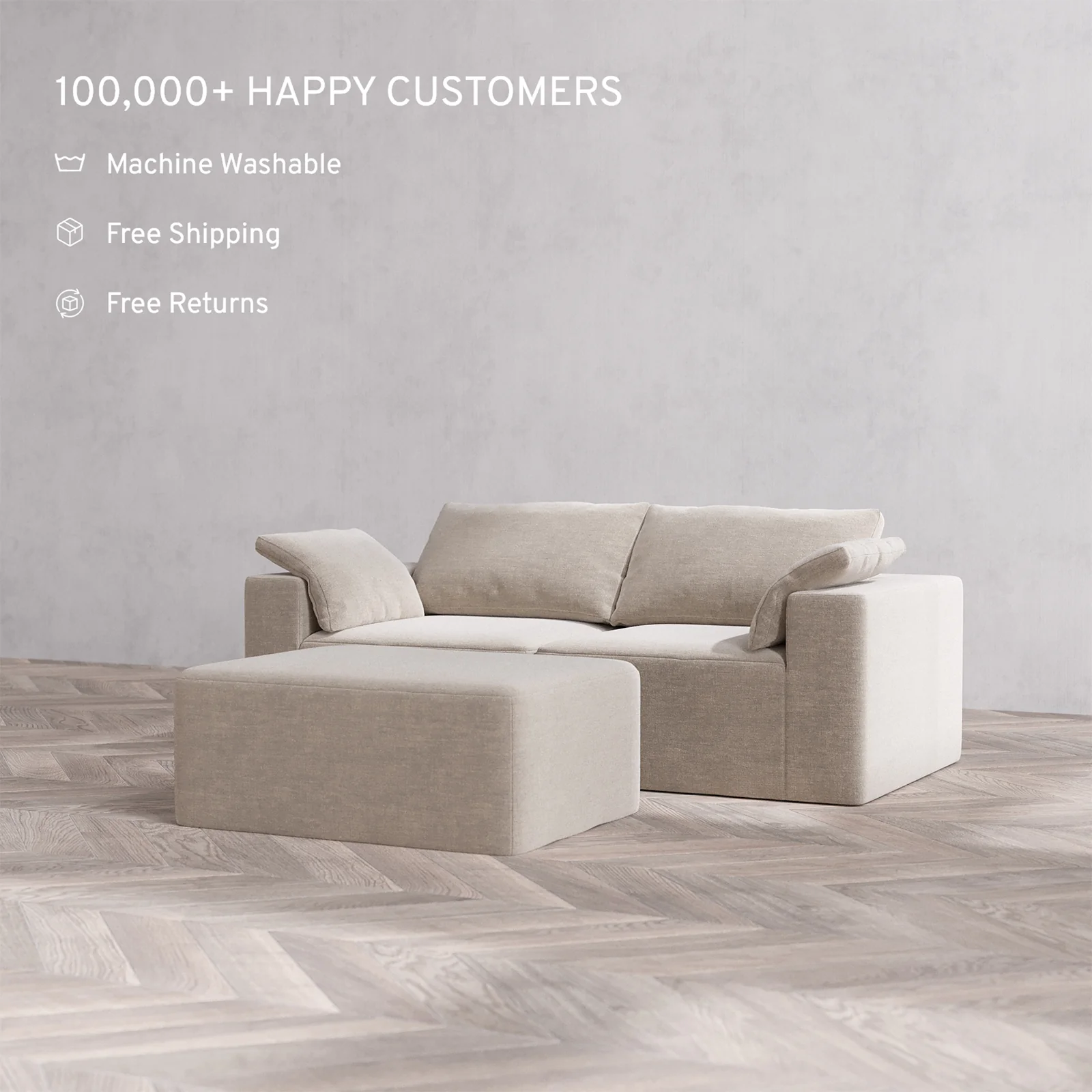 Slipcover Only - Modular Washable 2-Seater + Chaise Ottoman Cloud Sofa in Caraway - Image 2