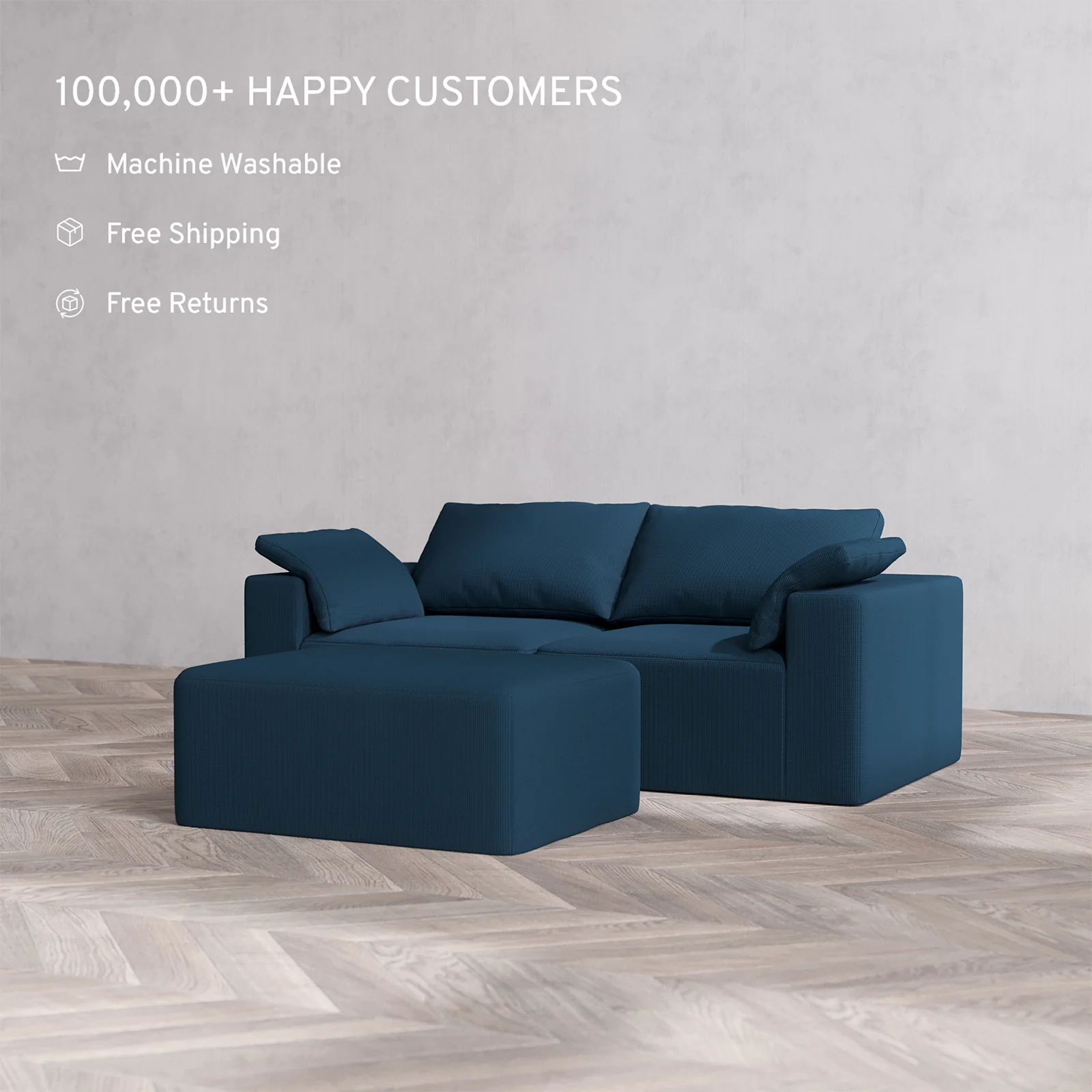 Slipcover Only - Modular Washable 2-Seater + Chaise Ottoman Cloud Sofa in Lazuli - Image 2