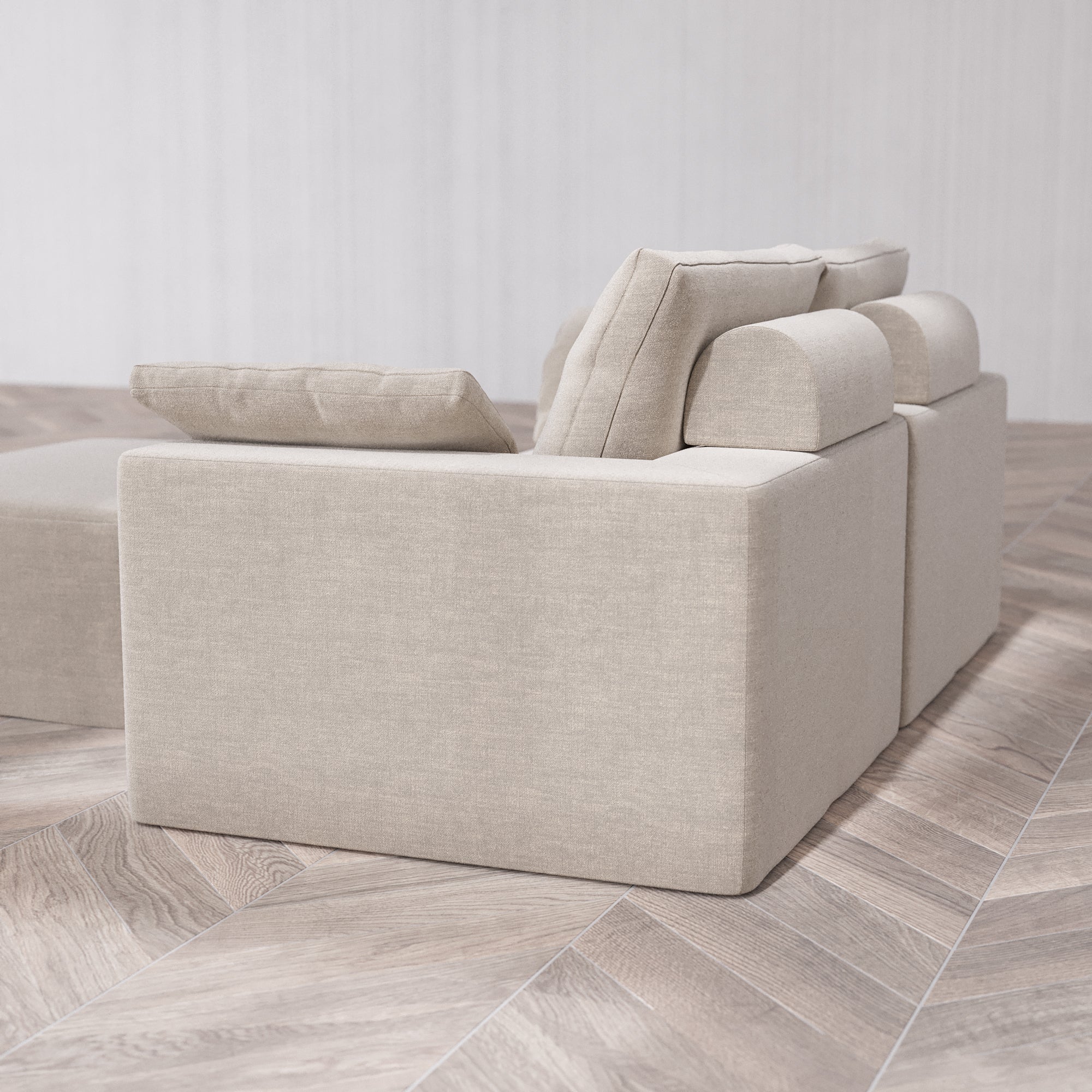 Slipcover Only - Modular Washable 2-Seater + Chaise Ottoman Cloud + Bolster Sofa in Caraway - Image 5