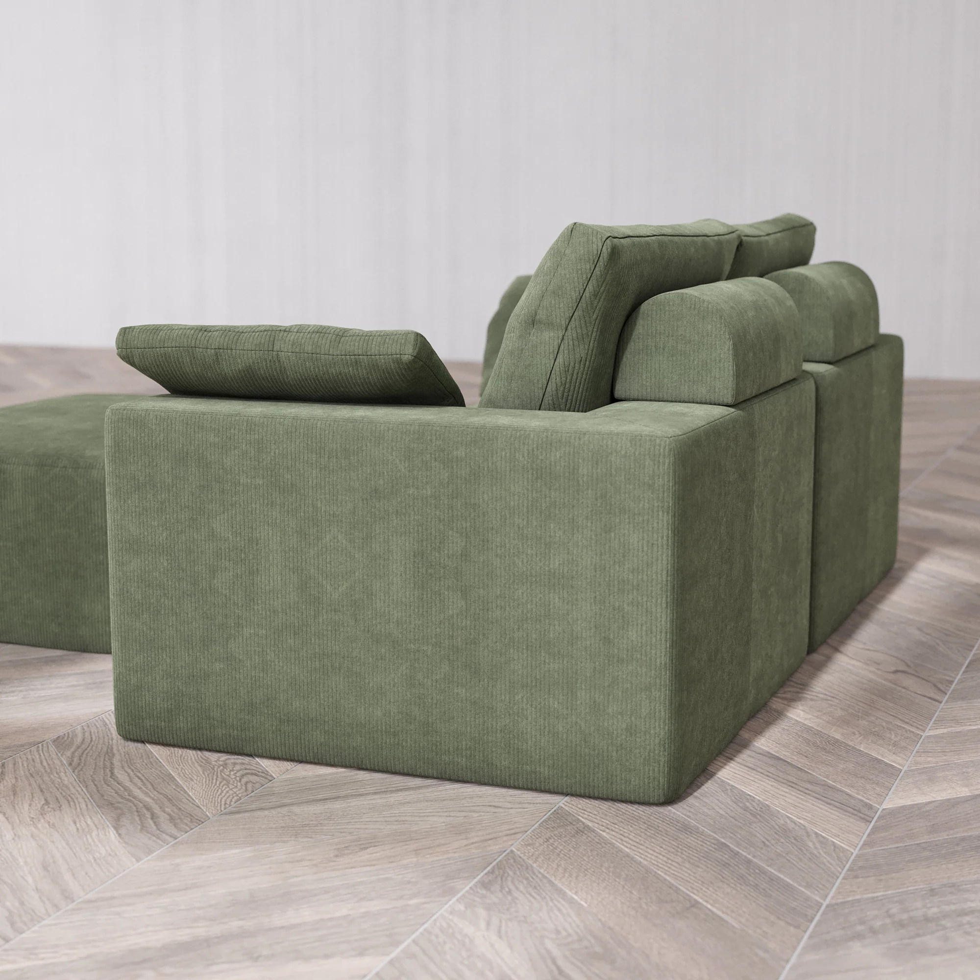 Slipcover Only - Modular Washable 2-Seater + Chaise Ottoman Cloud + Bolster Sofa in Juniper - Image 5