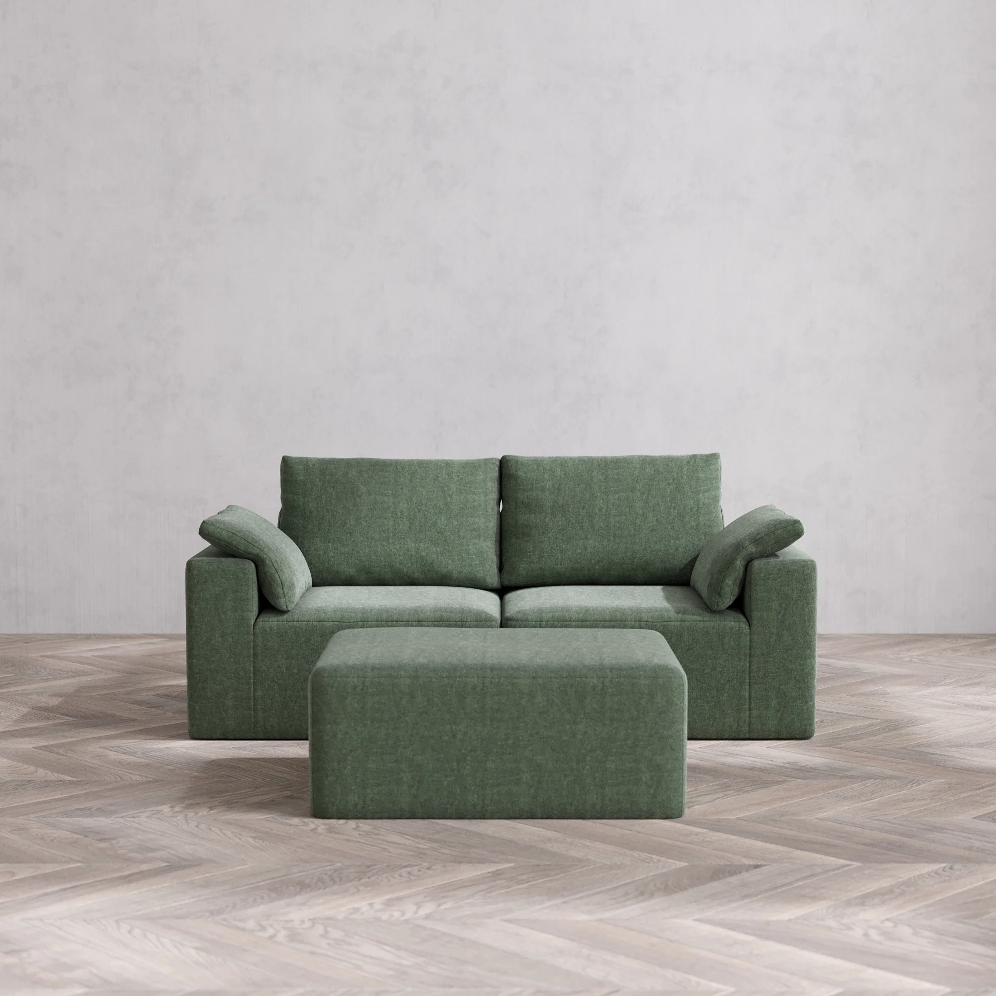 Slipcover Only - Modular Washable 2-Seater + Chaise Ottoman Cloud + Bolster Sofa in Sage
