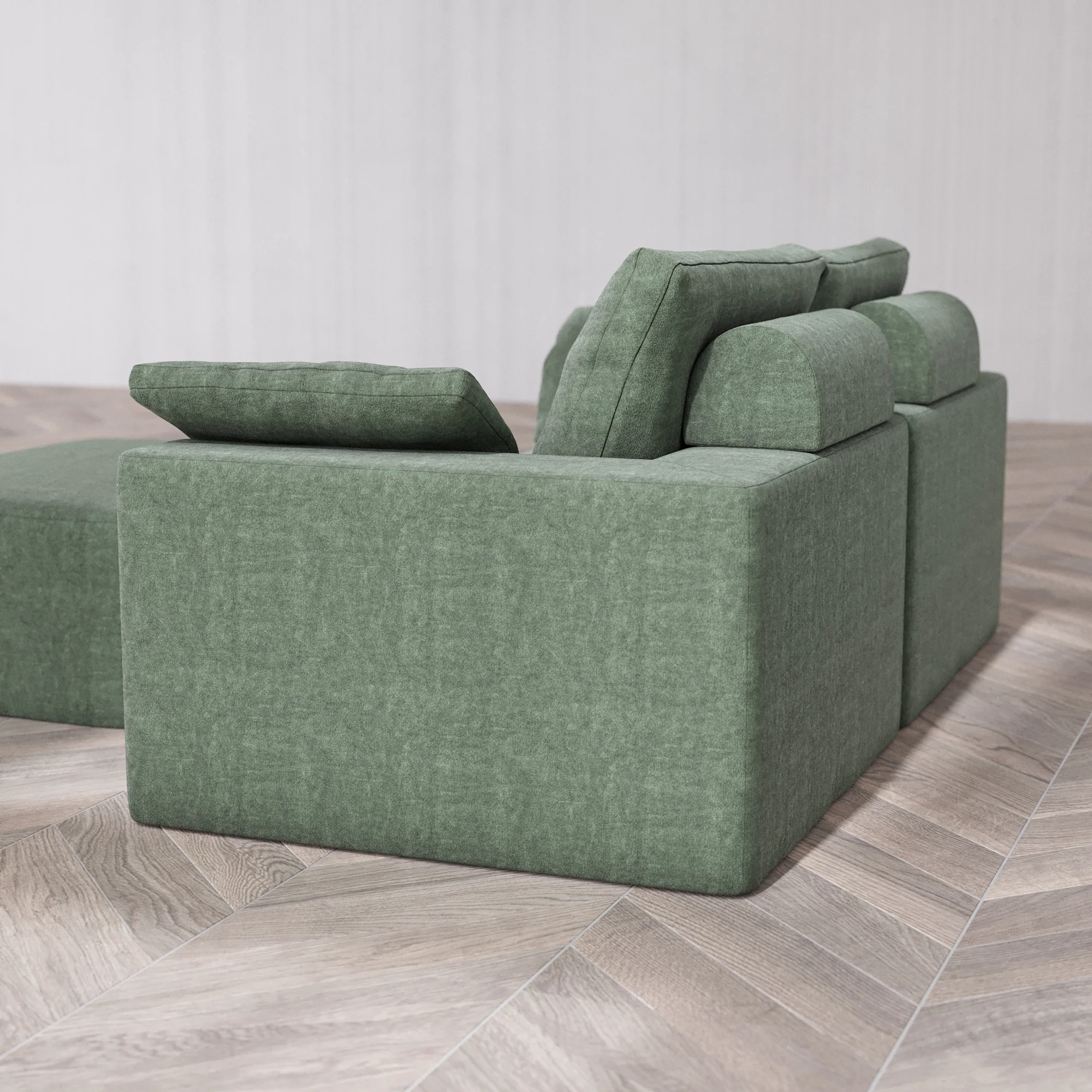 Slipcover Only - Modular Washable 2-Seater + Chaise Ottoman Cloud + Bolster Sofa in Sage - Image 5