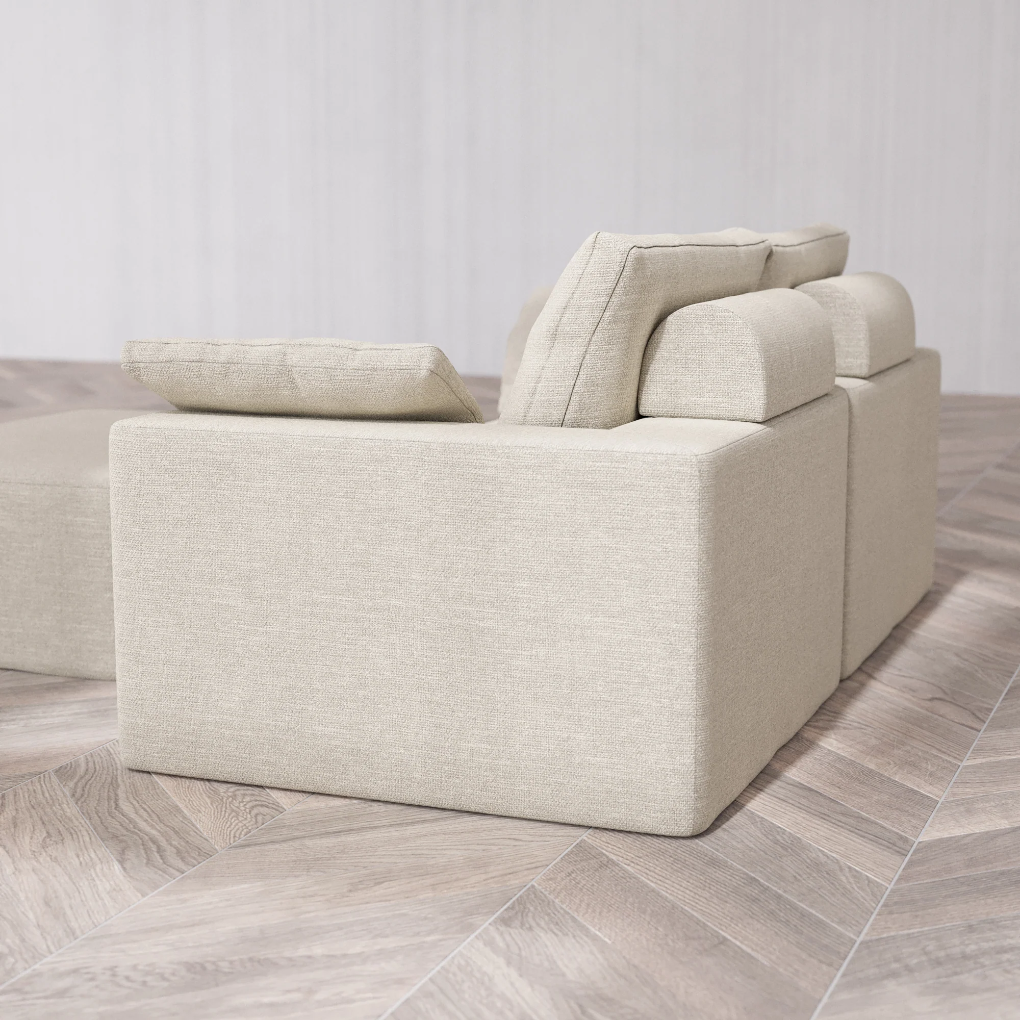 Slipcover Only - Modular Washable 2-Seater + Chaise Ottoman Cloud + Bolster Sofa in Sandstone - Image 5