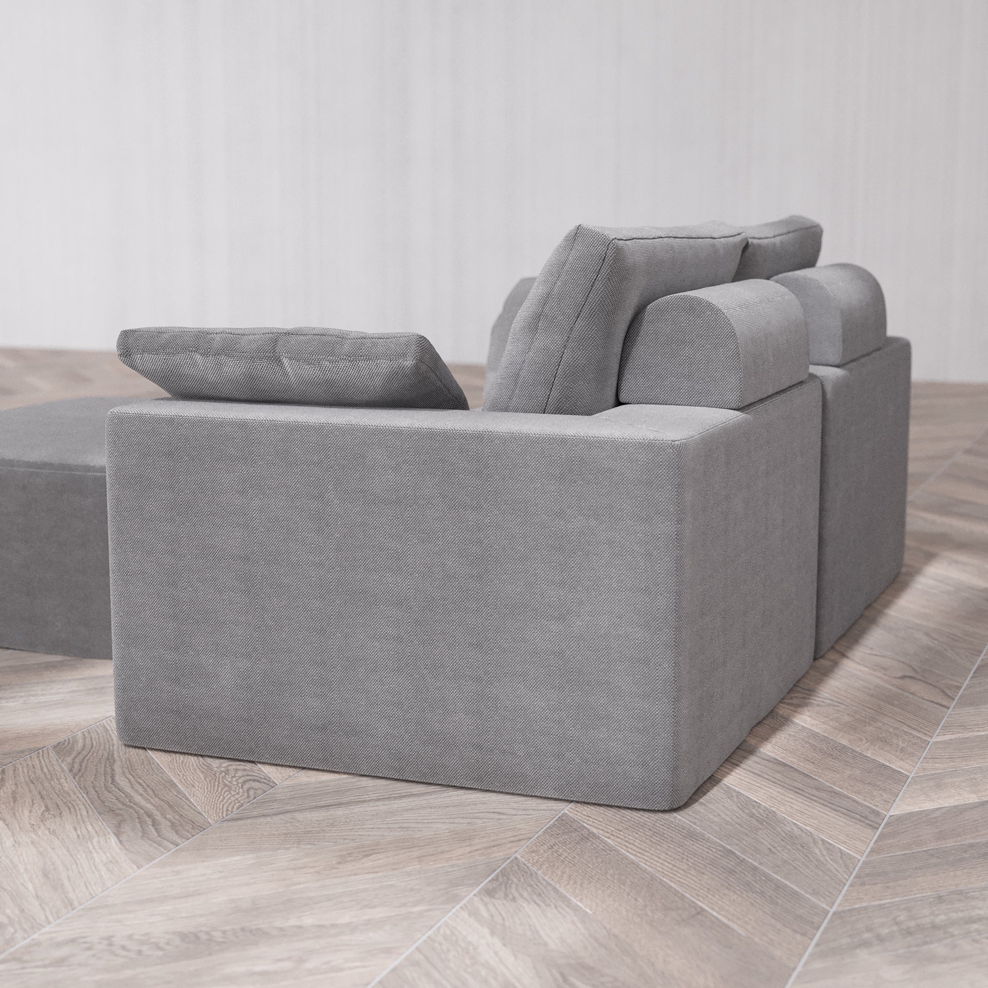 Slipcover Only - Modular Washable 2-Seater + Chaise Ottoman Cloud + Bolster Sofa in Slate - Image 5