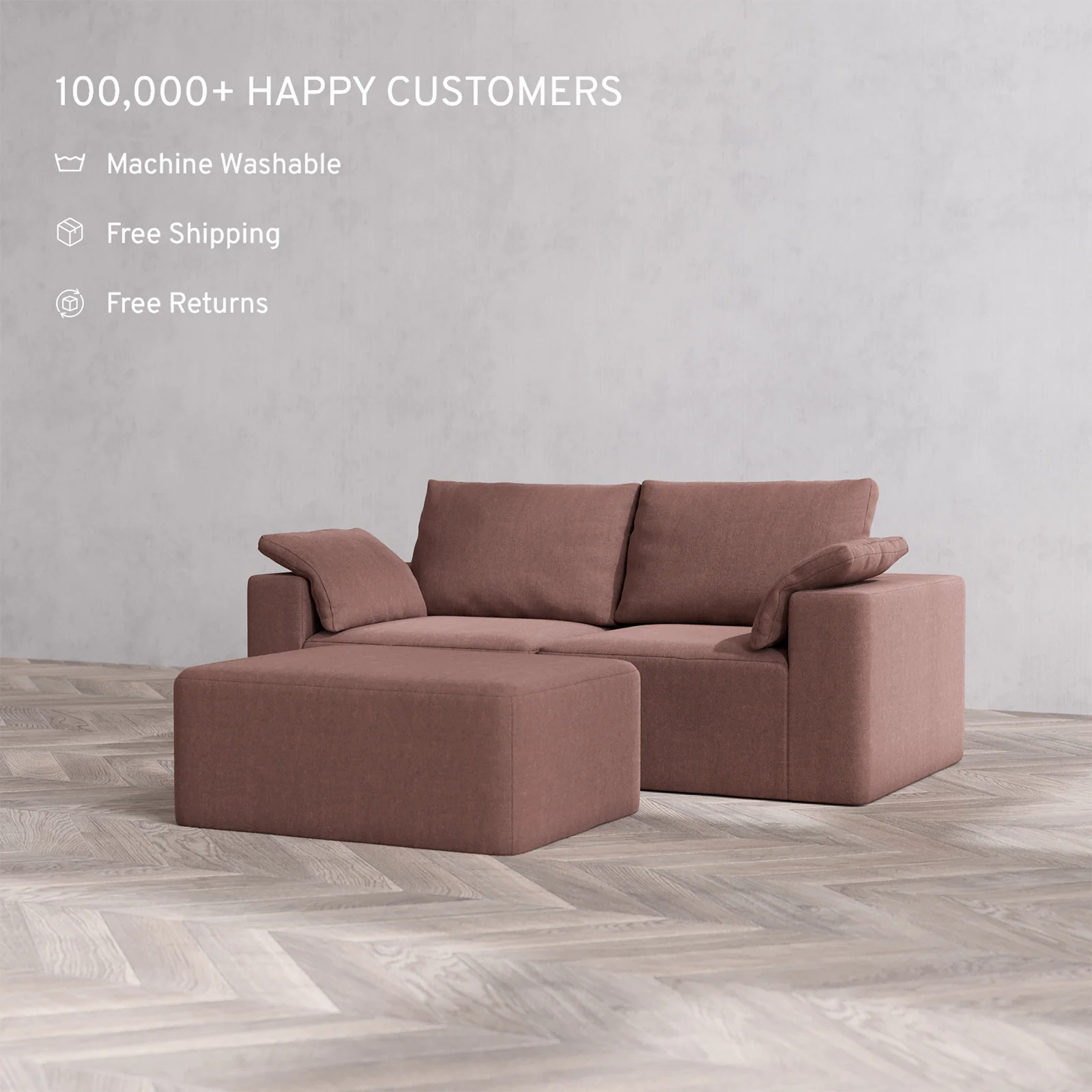 Slipcover Only - Modular Washable 2-Seater + Chaise Ottoman Cloud + Bolster Sofa in Sumac - Image 2