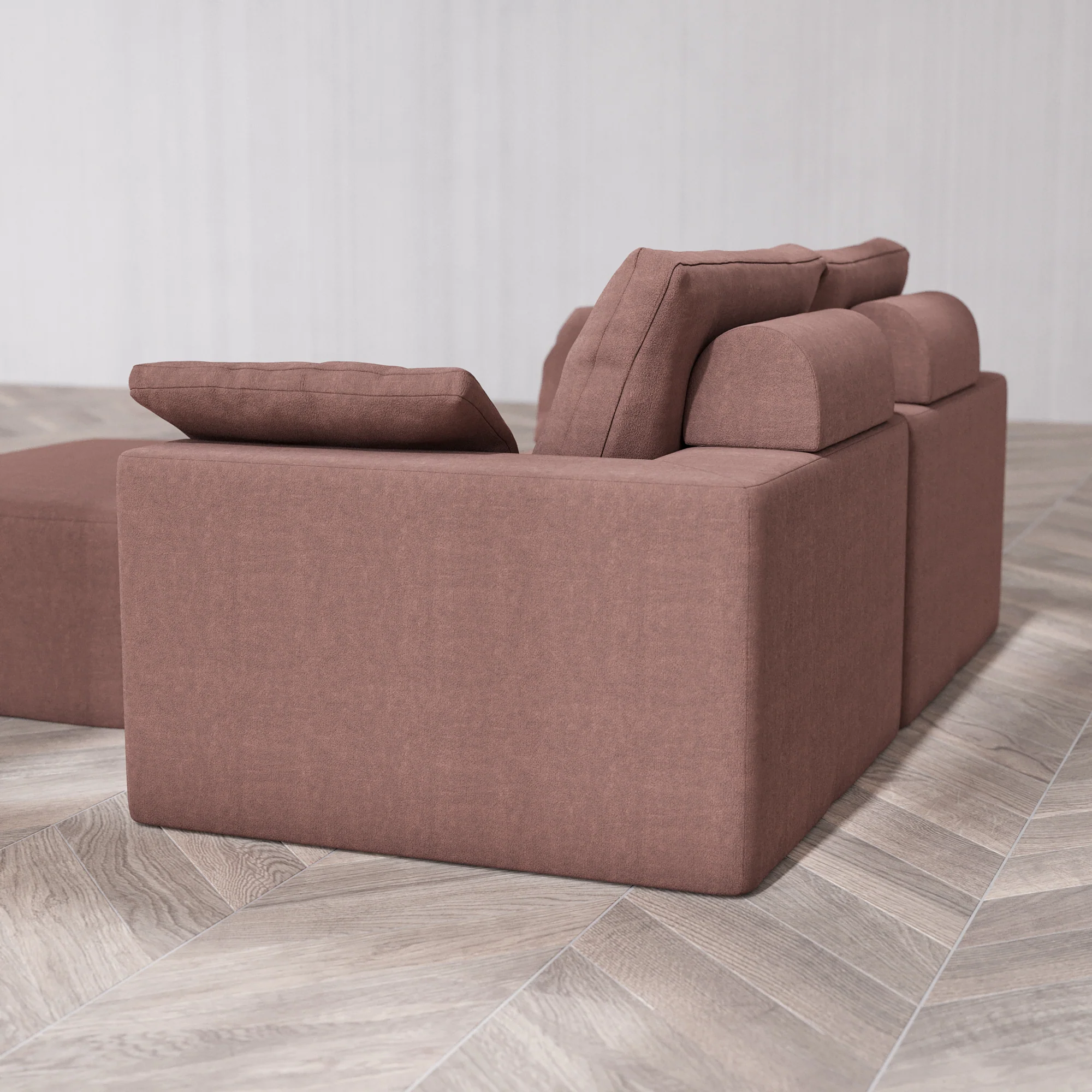 Slipcover Only - Modular Washable 2-Seater + Chaise Ottoman Cloud + Bolster Sofa in Sumac - Image 5