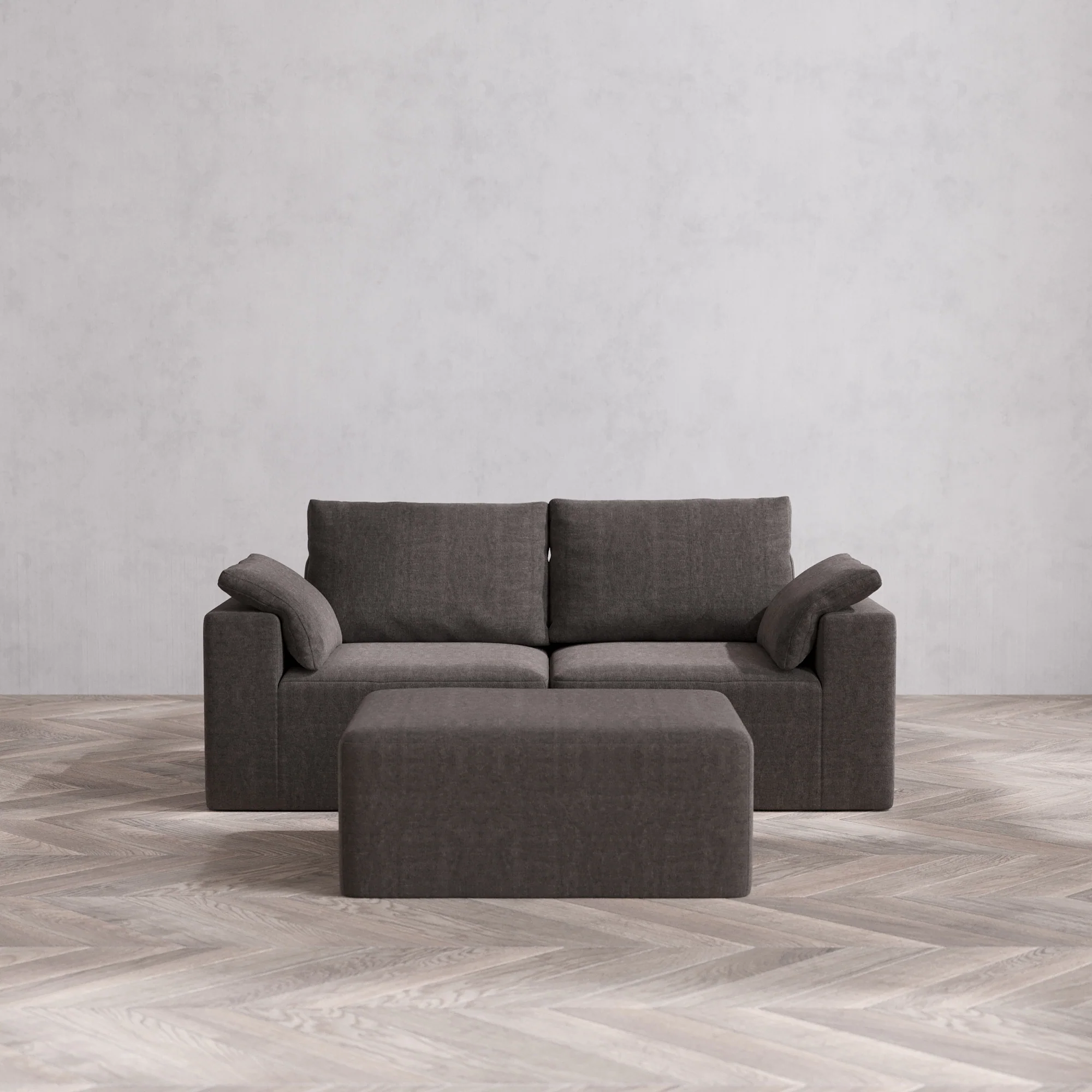Slipcover Only - Modular Washable 2-Seater + Chaise Ottoman Cloud + Bolster Sofa in Truffle