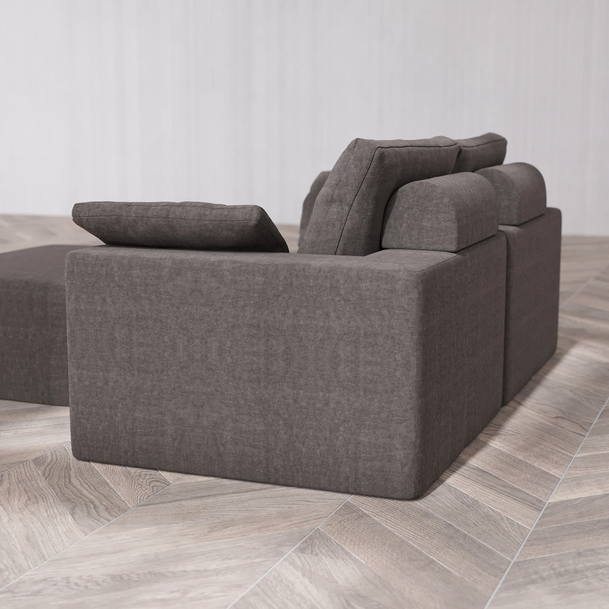 Slipcover Only - Modular Washable 2-Seater + Chaise Ottoman Cloud + Bolster Sofa in Truffle - Image 5