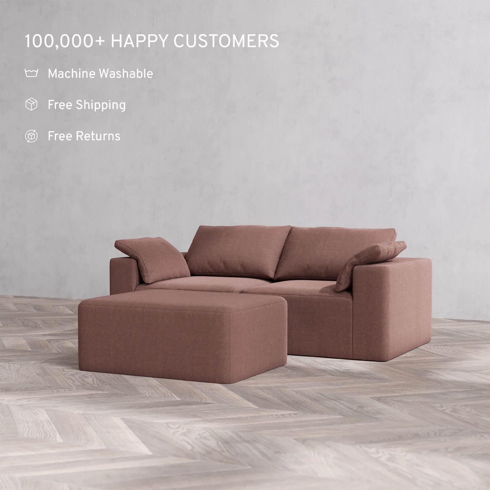 Slipcover Only - Modular Washable 2-Seater + Chaise Ottoman Cloud Sofa in Sumac - Image 2