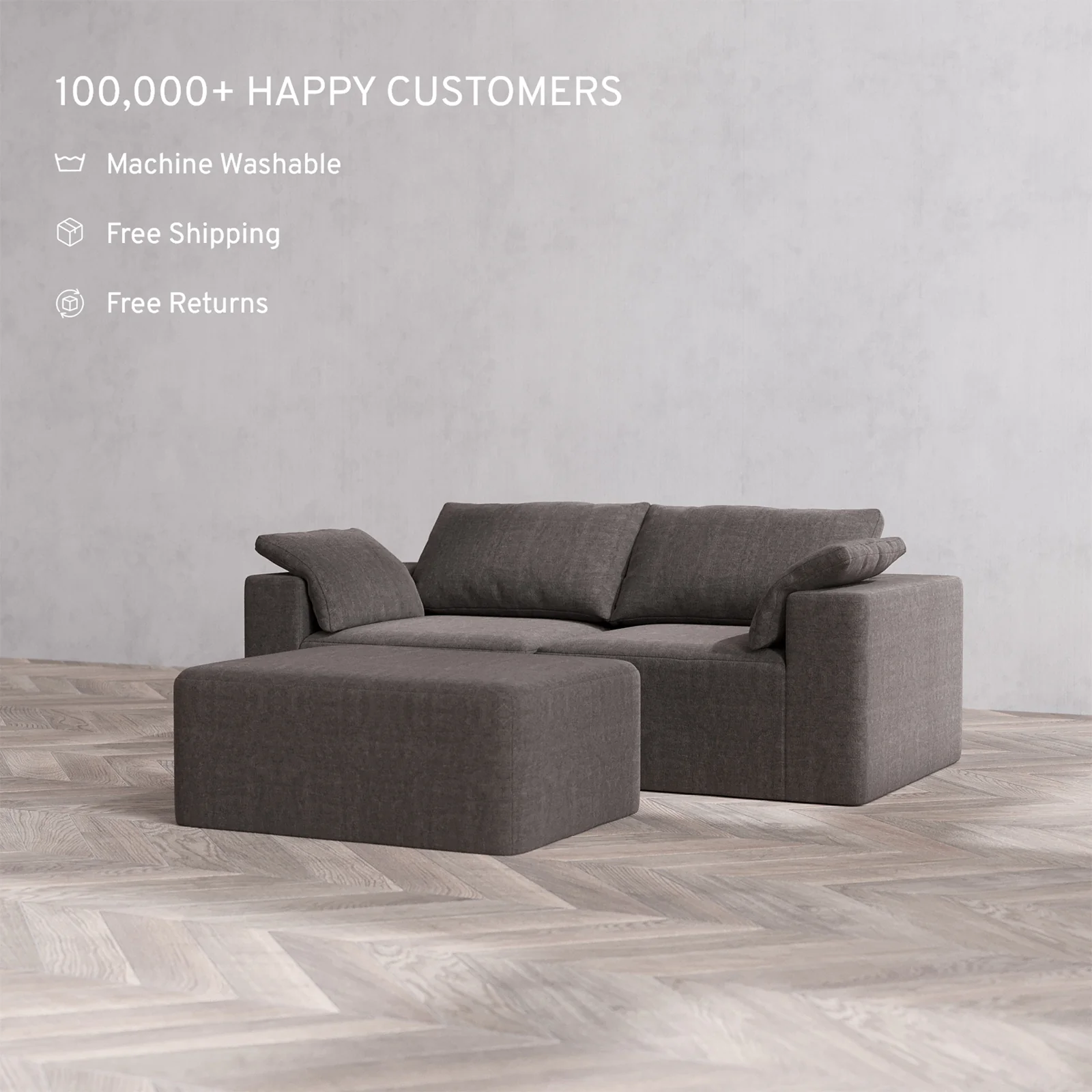 Slipcover Only - Modular Washable 2-Seater + Chaise Ottoman Cloud Sofa in Truffle - Image 2