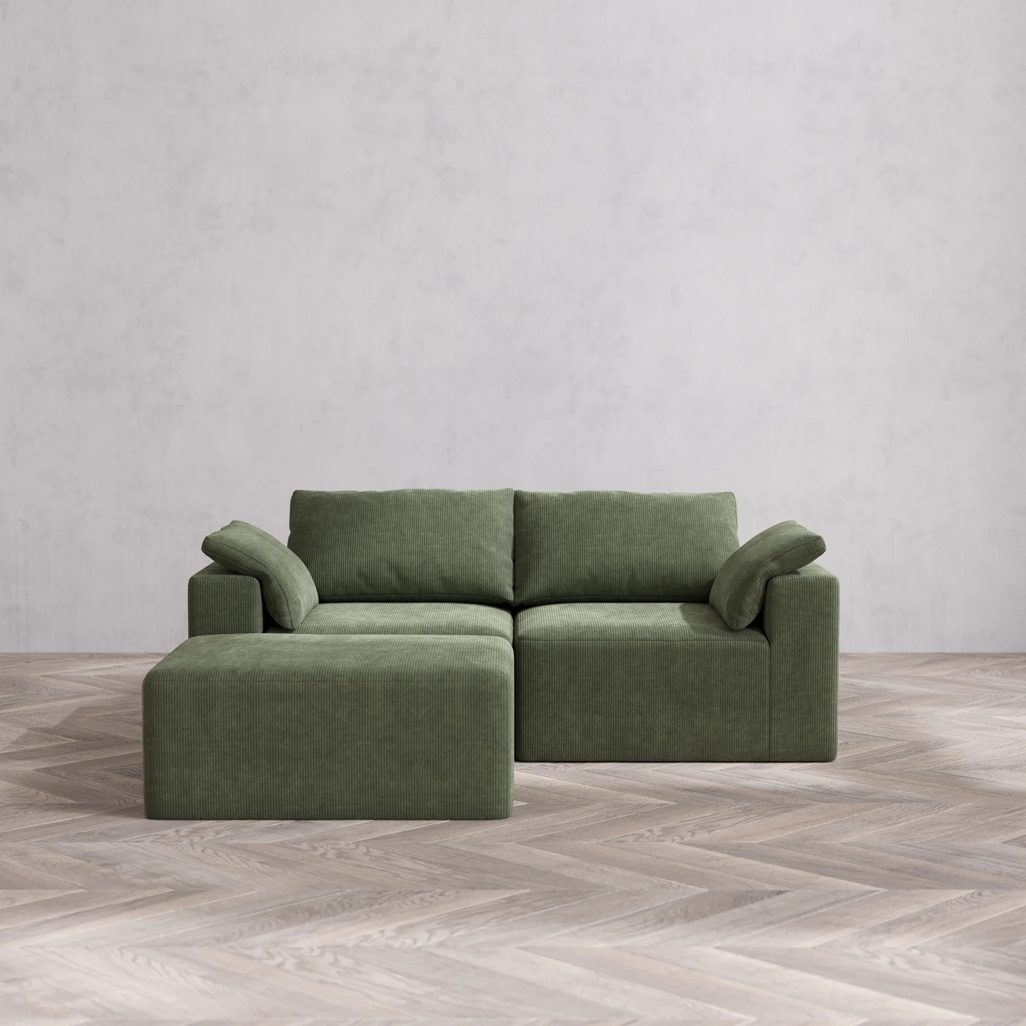 Slipcover Only - Modular Washable 2-Seater Chaise Sectional Cloud Sofa in Juniper