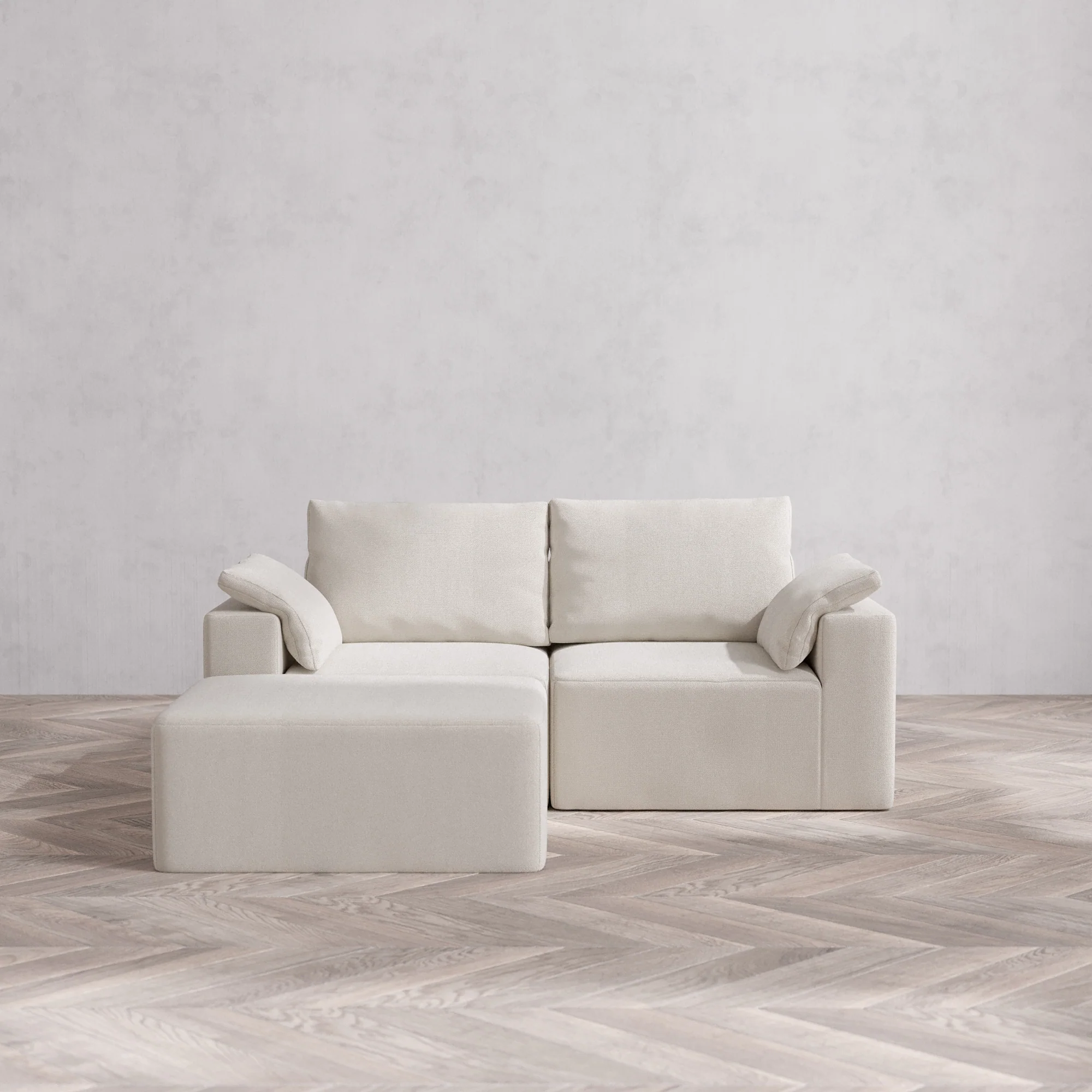 Slipcover Only - Modular Washable 2-Seater Chaise Sectional Cloud + Bolster Sofa in Pearl