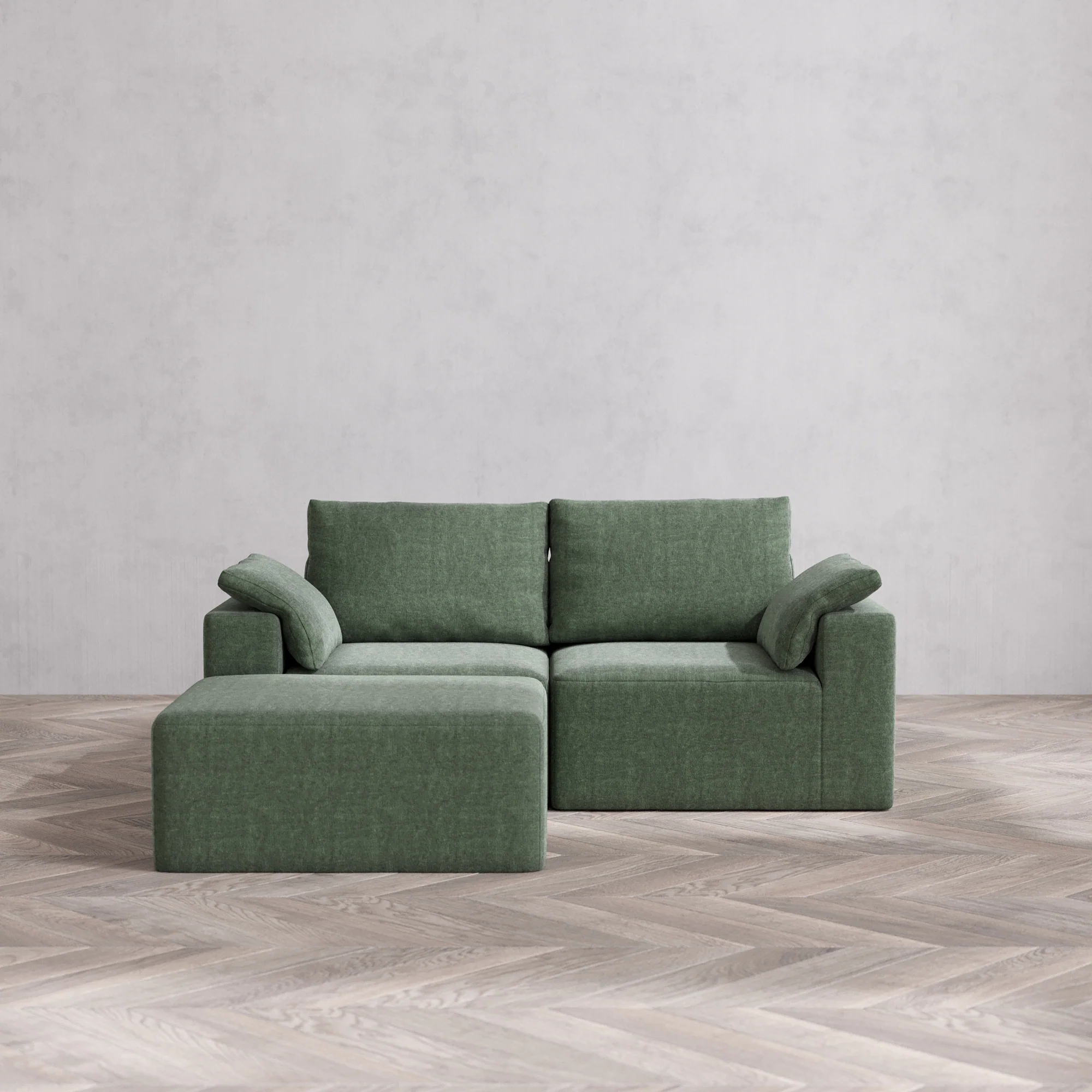 Slipcover Only - Modular Washable 2-Seater Chaise Sectional Cloud + Bolster Sofa in Sage
