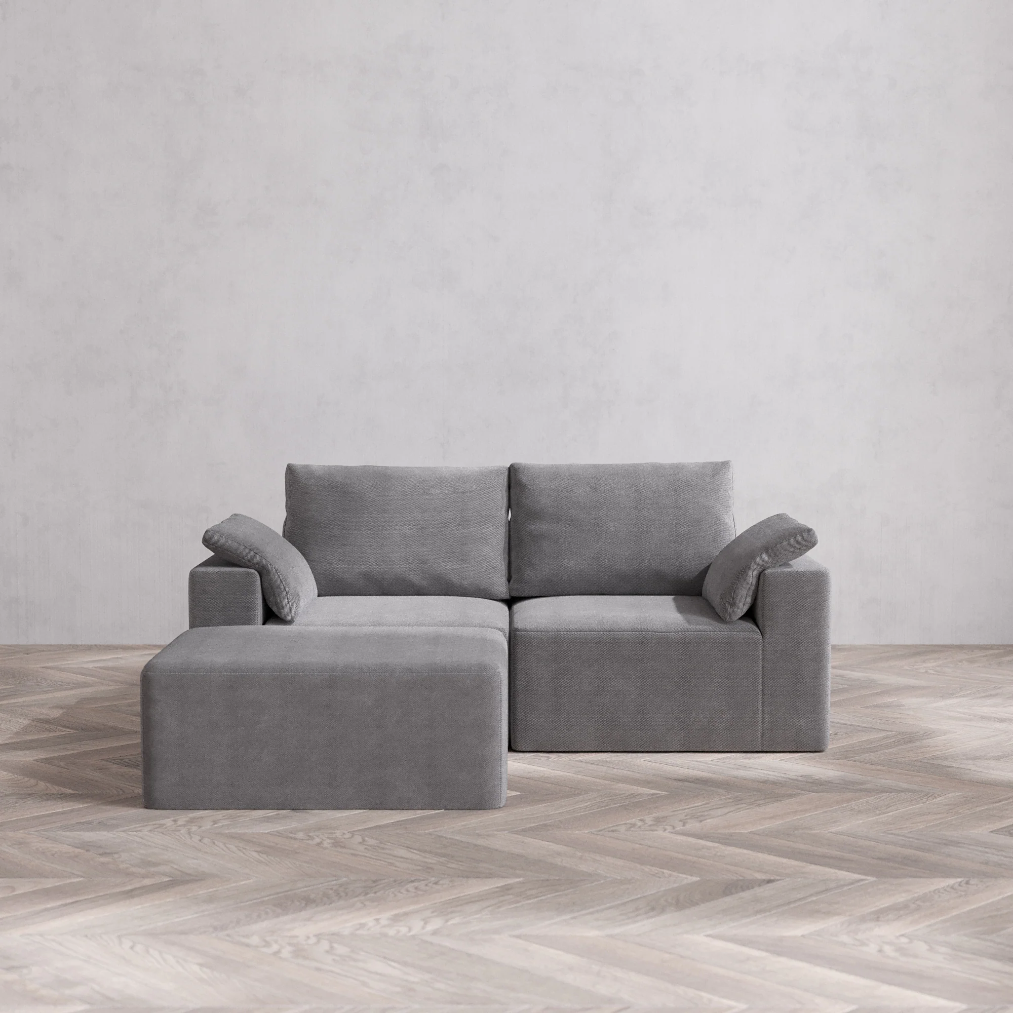 Slipcover Only - Modular Washable 2-Seater Chaise Sectional Cloud + Bolster Sofa in Slate