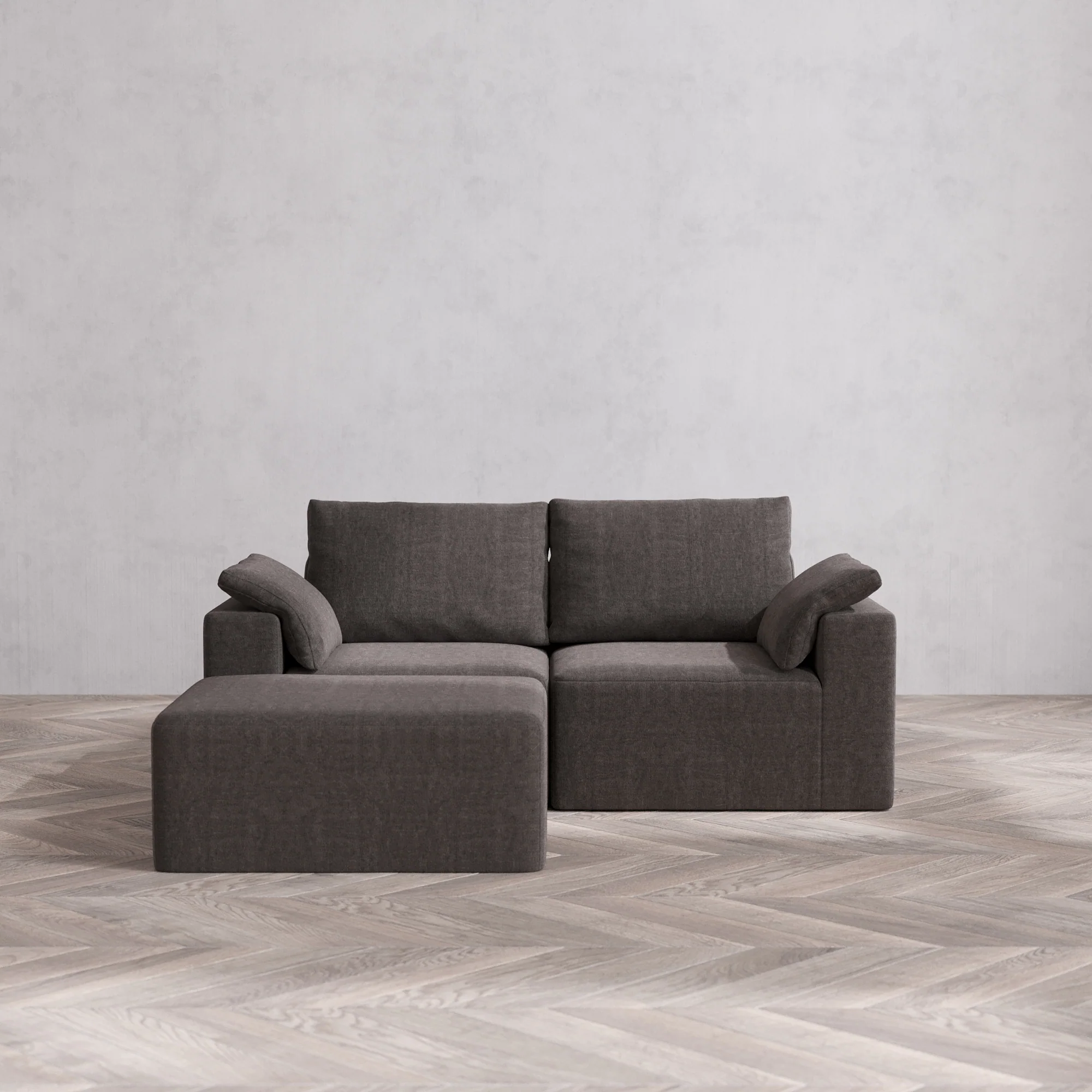 Slipcover Only - Modular Washable 2-Seater Chaise Sectional Cloud + Bolster Sofa in Truffle