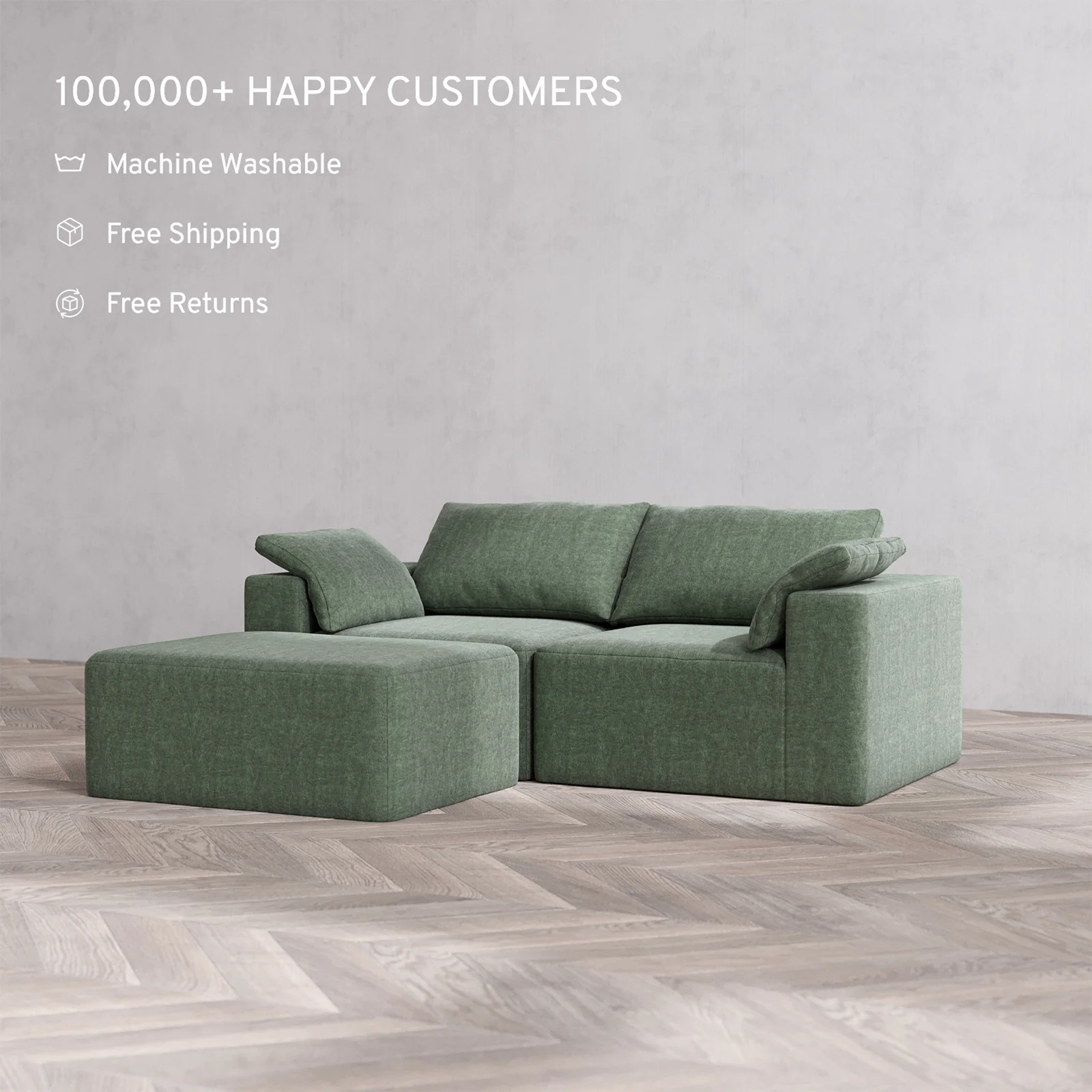 Slipcover Only - Modular Washable 2-Seater Chaise Sectional Cloud Sofa in Sage - Image 2