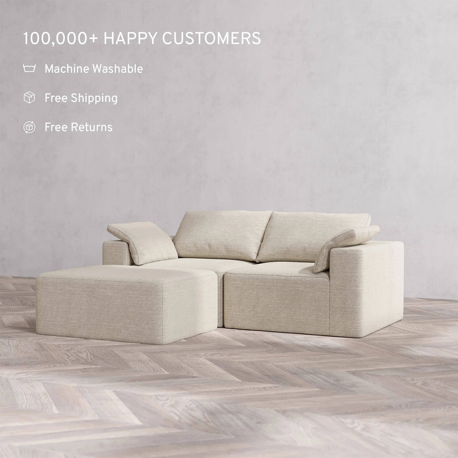Slipcover Only - Modular Washable 2-Seater Chaise Sectional Cloud Sofa in Sandstone - Image 2