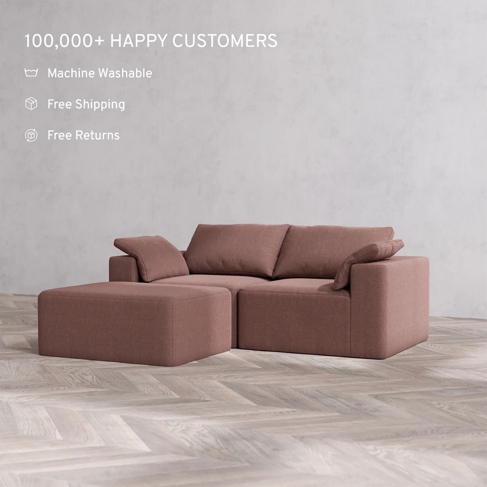 Slipcover Only - Modular Washable 2-Seater Chaise Sectional Cloud Sofa in Sumac - Image 2