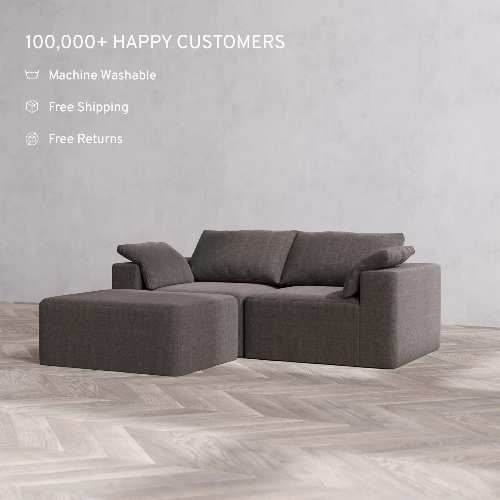 Slipcover Only - Modular Washable 2-Seater Chaise Sectional Cloud Sofa in Truffle - Image 2