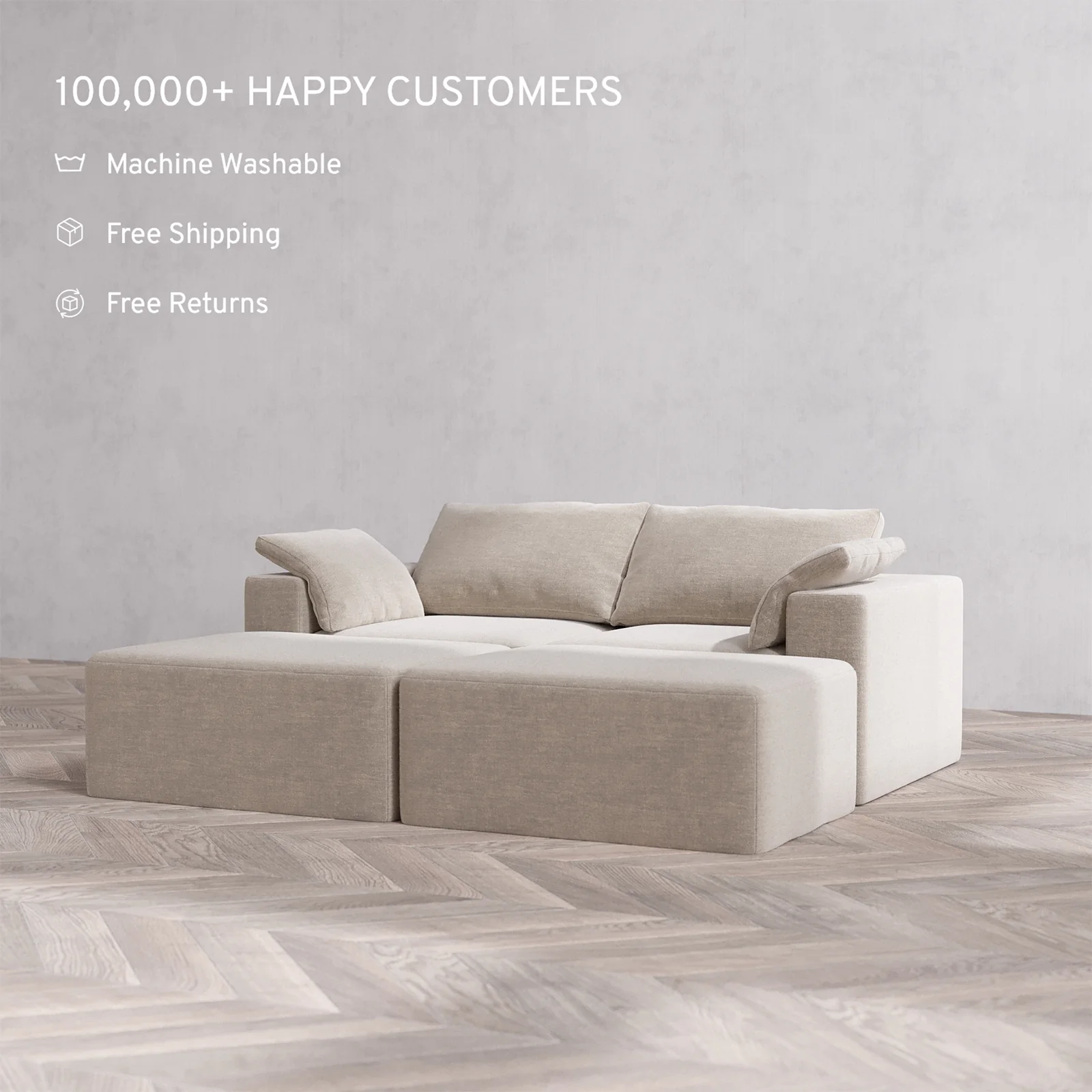 Slipcover Only - Modular Washable 2-Seater Daybed Cloud Sofa Sectional in Caraway - Image 2