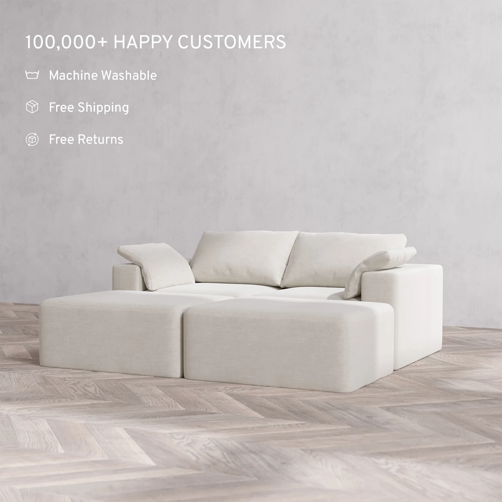 Slipcover Only - Modular Washable 2-Seater Daybed Cloud Sofa Sectional in Cashew - Image 2