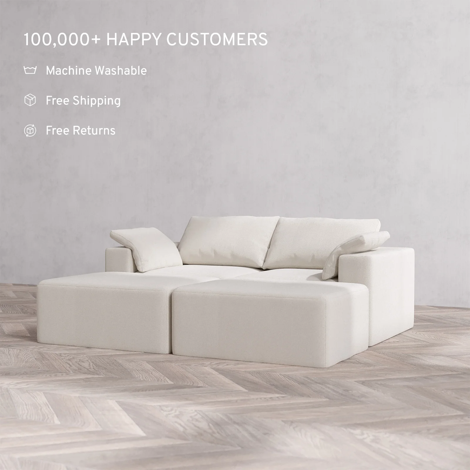 Slipcover Only - Modular Washable 2-Seater Daybed Cloud Sofa Sectional in Pearl - Image 2