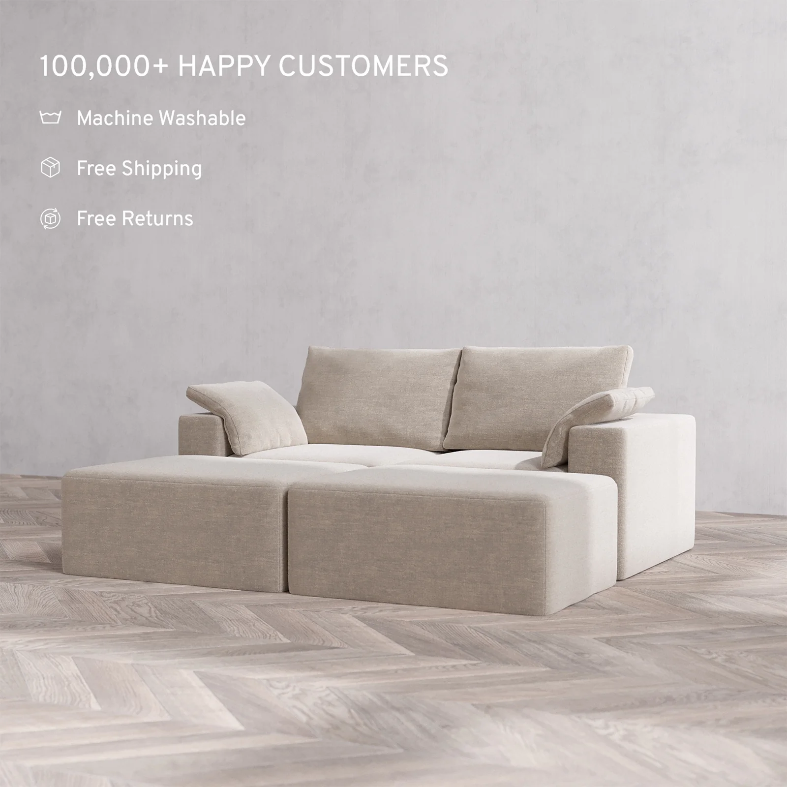 Slipcover Only - Modular Washable 2-Seater Daybed Cloud + Bolster Sofa Sectional in Caraway - Image 2