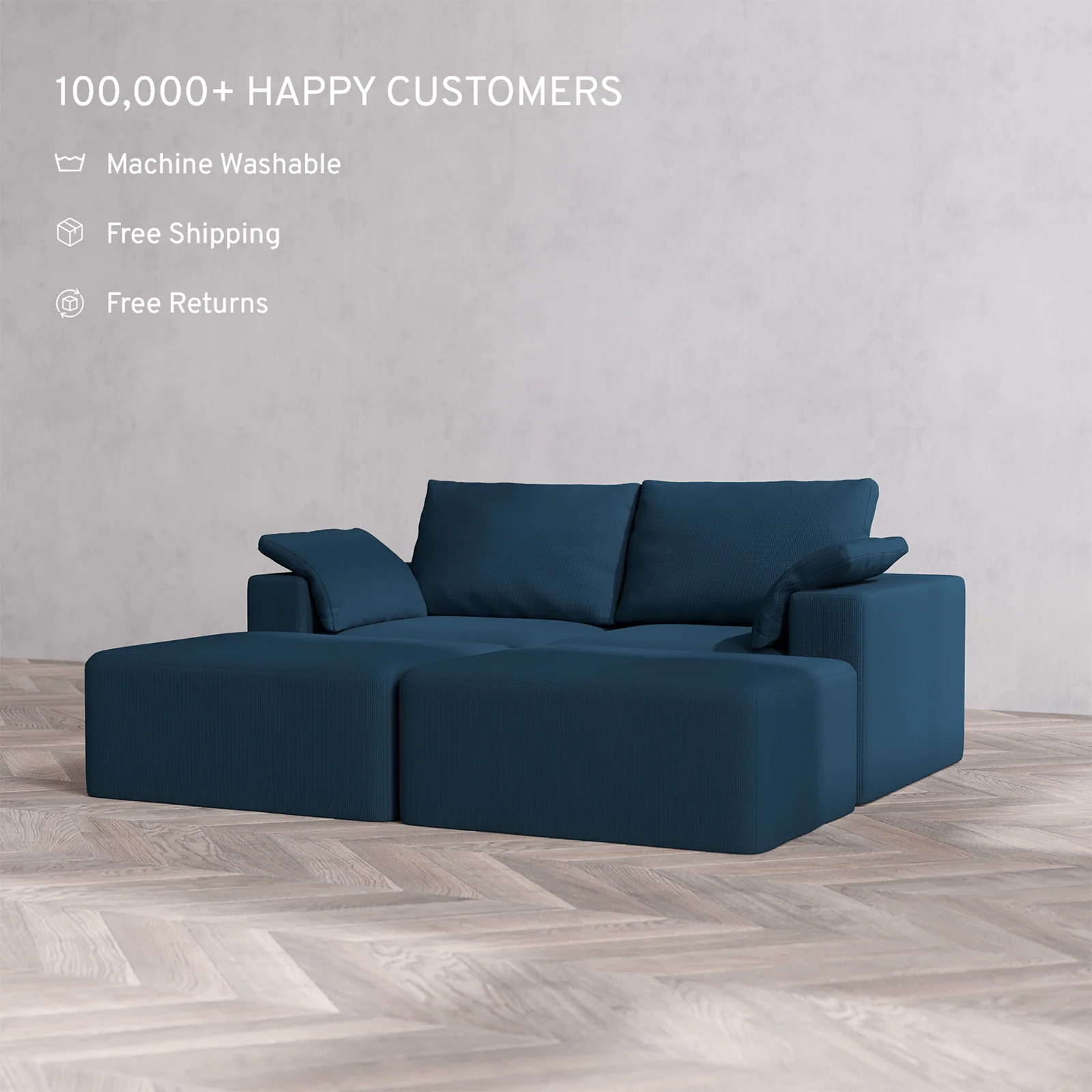 Slipcover Only - Modular Washable 2-Seater Daybed Cloud + Bolster Sofa Sectional in Lazuli - Image 2