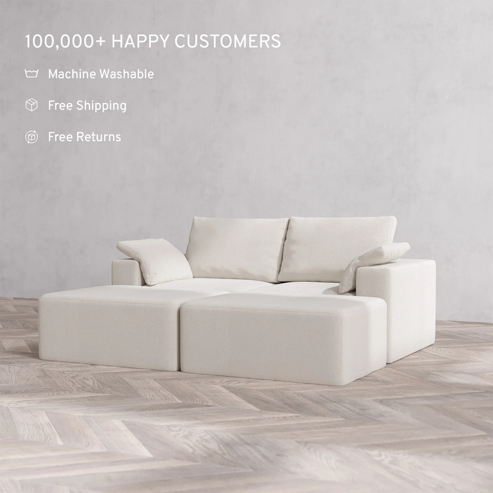 Slipcover Only - Modular Washable 2-Seater Daybed Cloud + Bolster Sofa Sectional in Pearl - Image 2