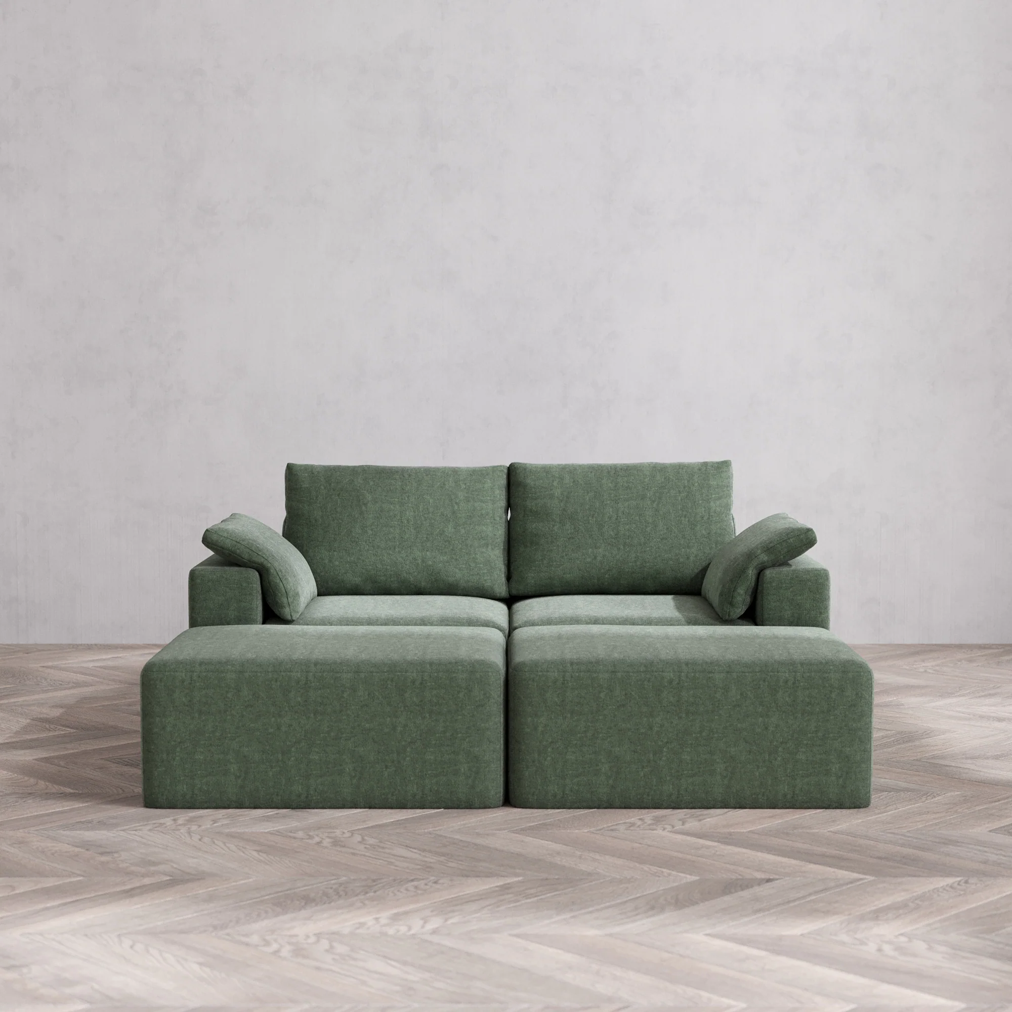 Slipcover Only - Modular Washable 2-Seater Daybed Cloud + Bolster Sofa Sectional in Sage