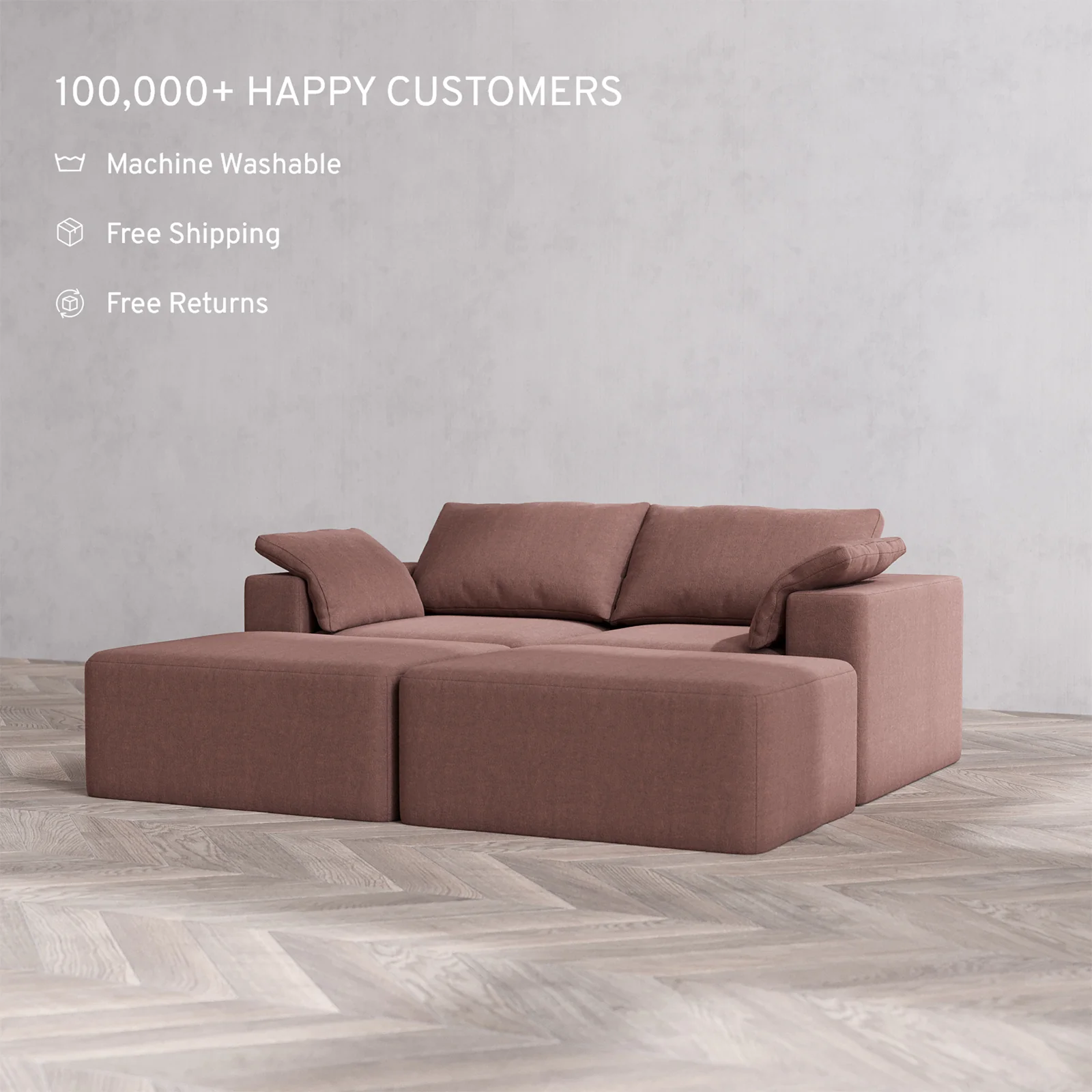 Slipcover Only - Modular Washable 2-Seater Daybed Cloud Sofa Sectional in Sumac - Image 2