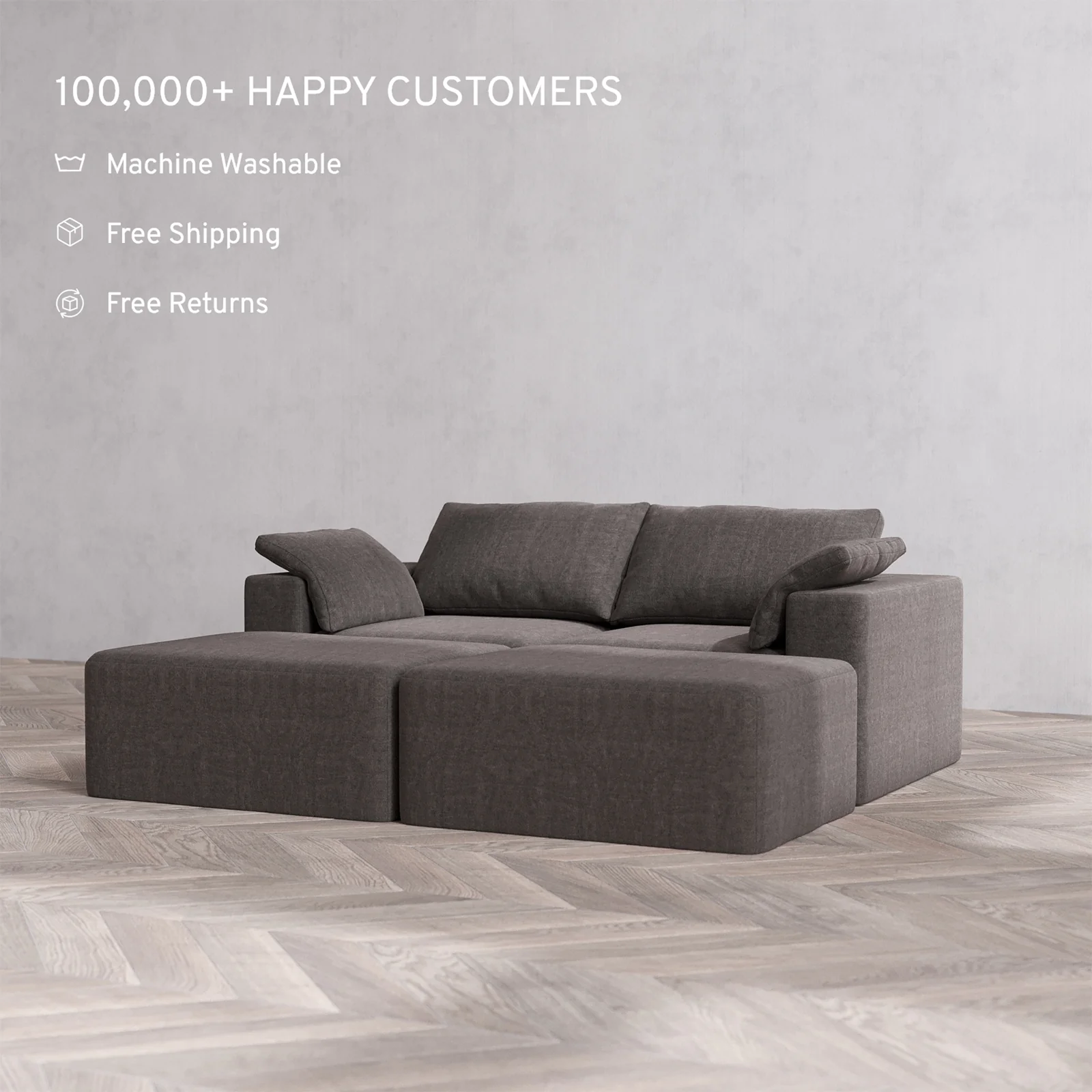 Slipcover Only - Modular Washable 2-Seater Daybed Cloud Sofa Sectional in Truffle - Image 2