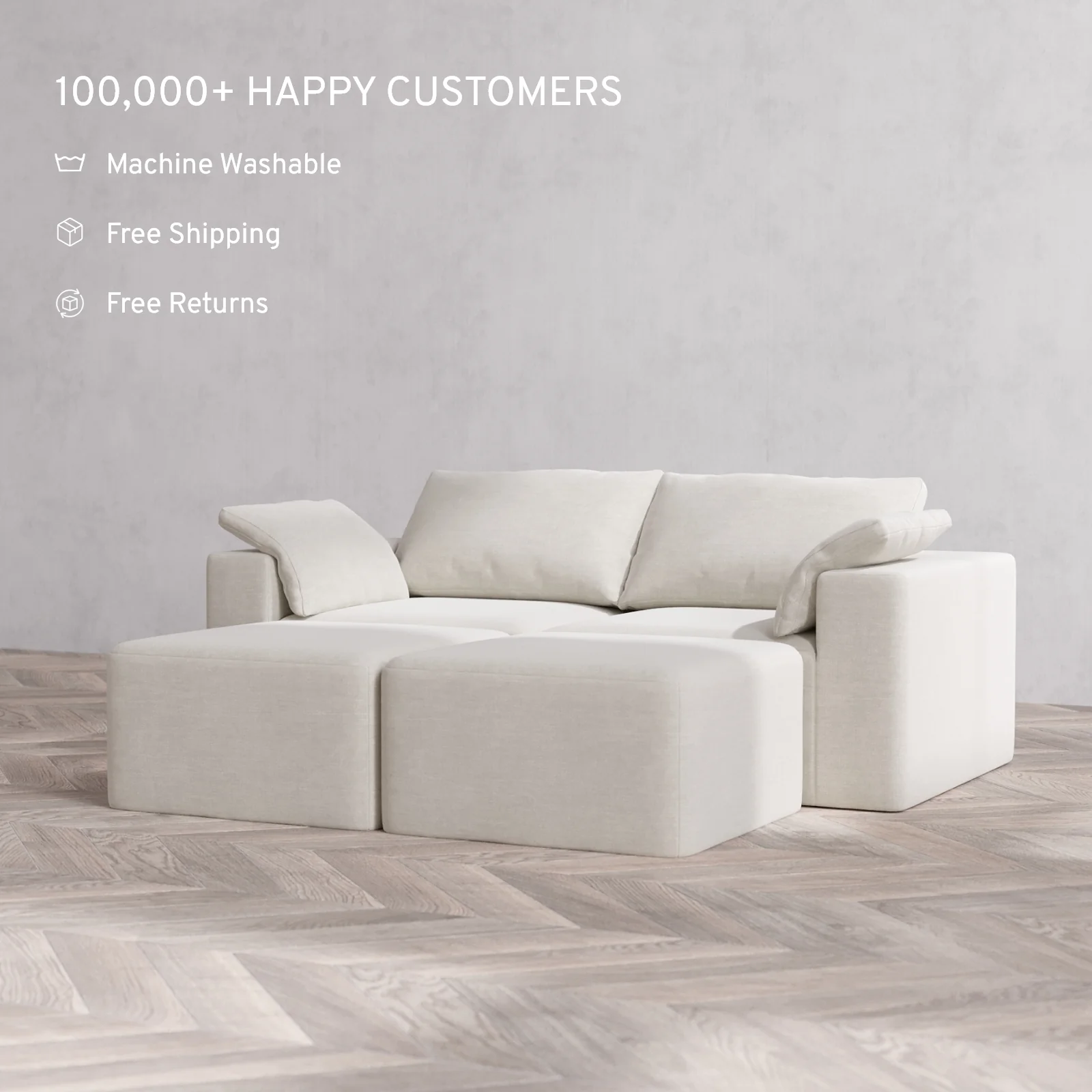 Slipcover Only - Modular Washable 2-Seater Lounge Cloud Sofa Sectional in Cashew - Image 2