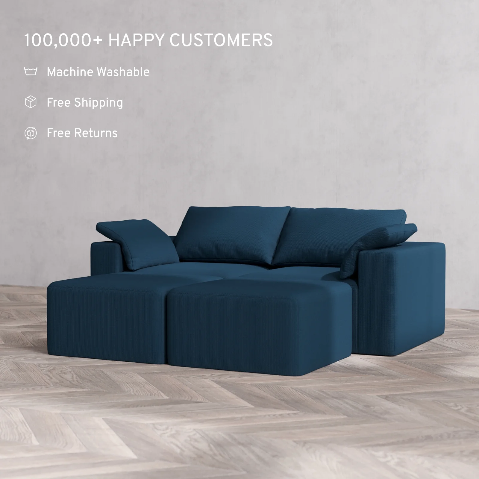 Slipcover Only - Modular Washable 2-Seater Lounge Cloud Sofa Sectional in Lazuli - Image 2