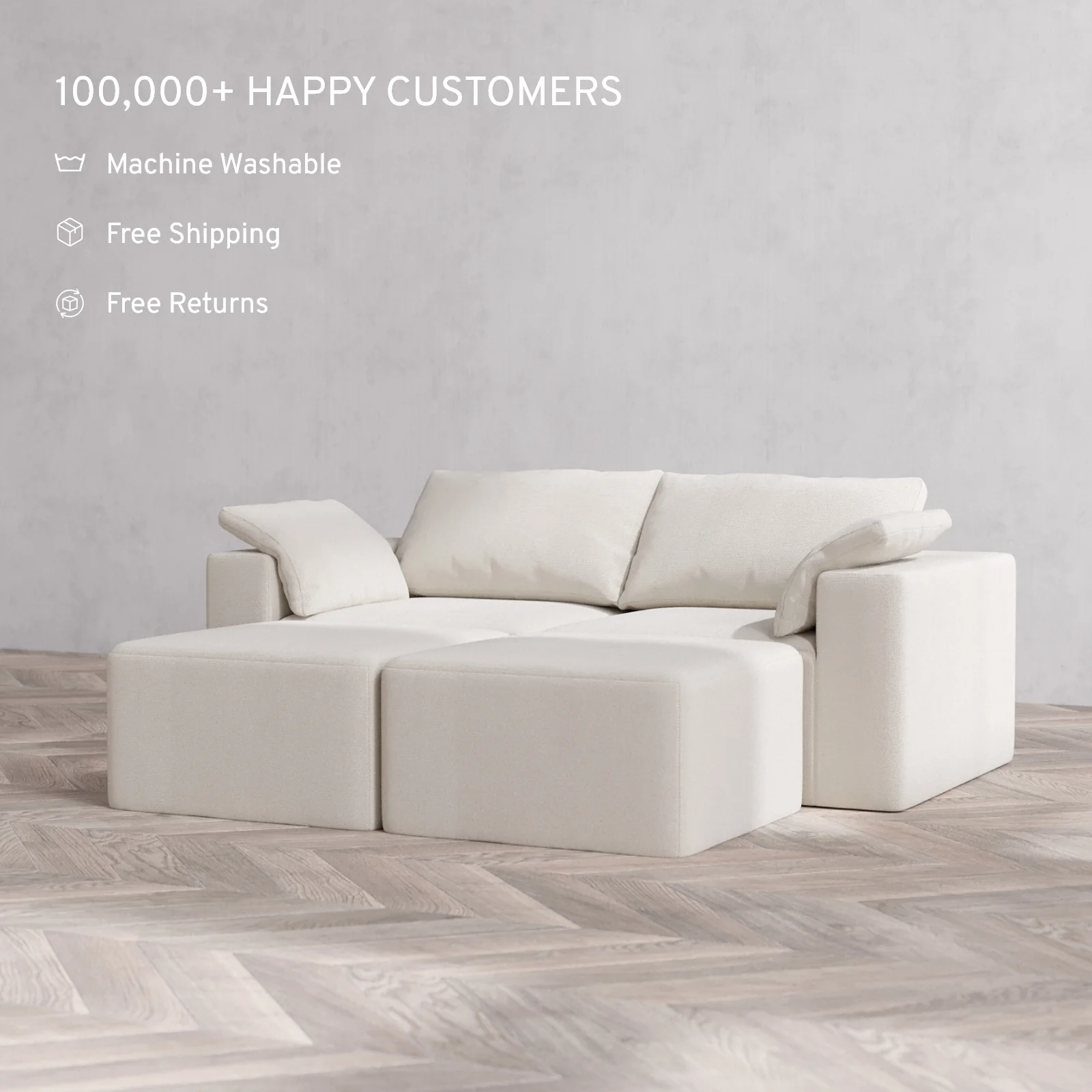 Slipcover Only - Modular Washable 2-Seater Lounge Cloud Sofa Sectional in Pearl - Image 2