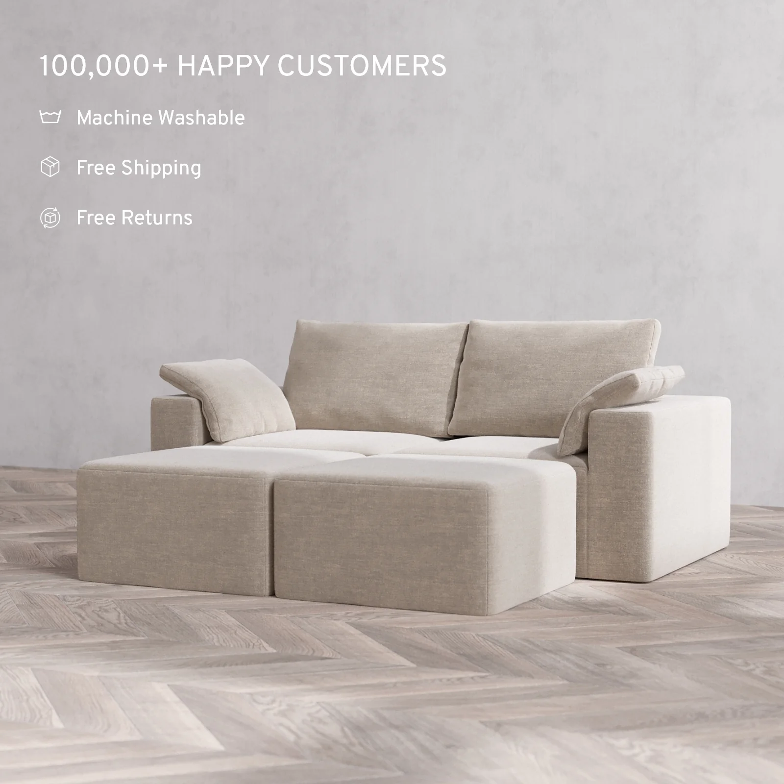 Slipcover Only - Modular Washable 2-Seater Lounge Cloud + Bolster Sofa Sectional in Caraway - Image 2