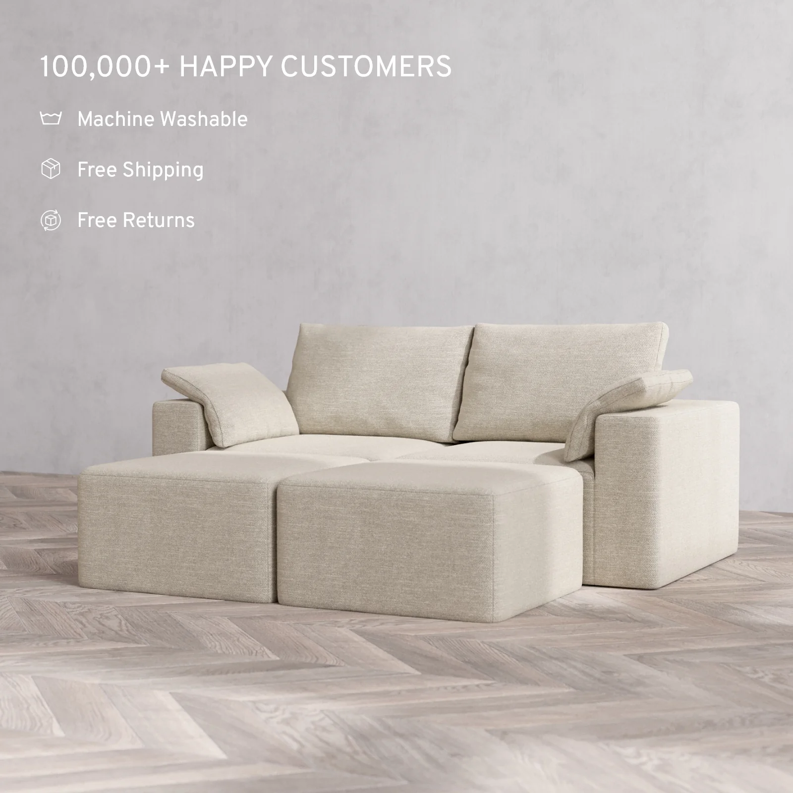 Slipcover Only - Modular Washable 2-Seater Lounge Cloud + Bolster Sofa Sectional in Sandstone - Image 2
