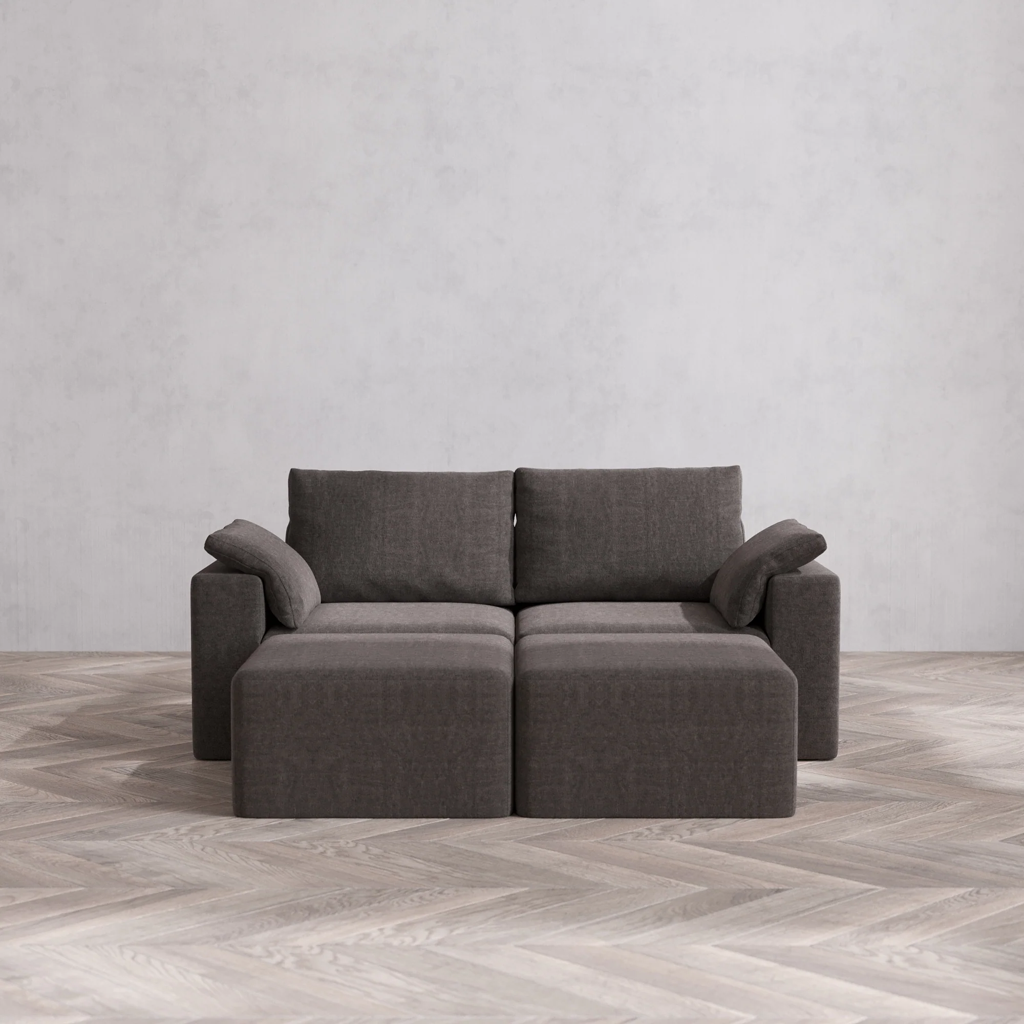 Slipcover Only - Modular Washable 2-Seater Lounge Cloud + Bolster Sofa Sectional in Truffle