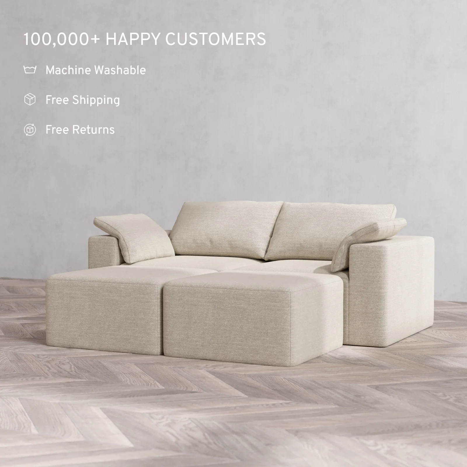Slipcover Only - Modular Washable 2-Seater Lounge Cloud Sofa Sectional in Sandstone - Image 2