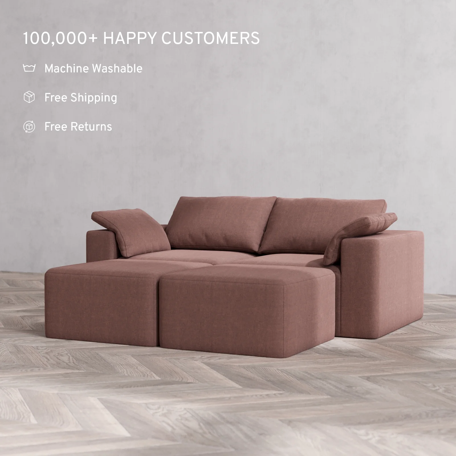 Slipcover Only - Modular Washable 2-Seater Lounge Cloud Sofa Sectional in Sumac - Image 2
