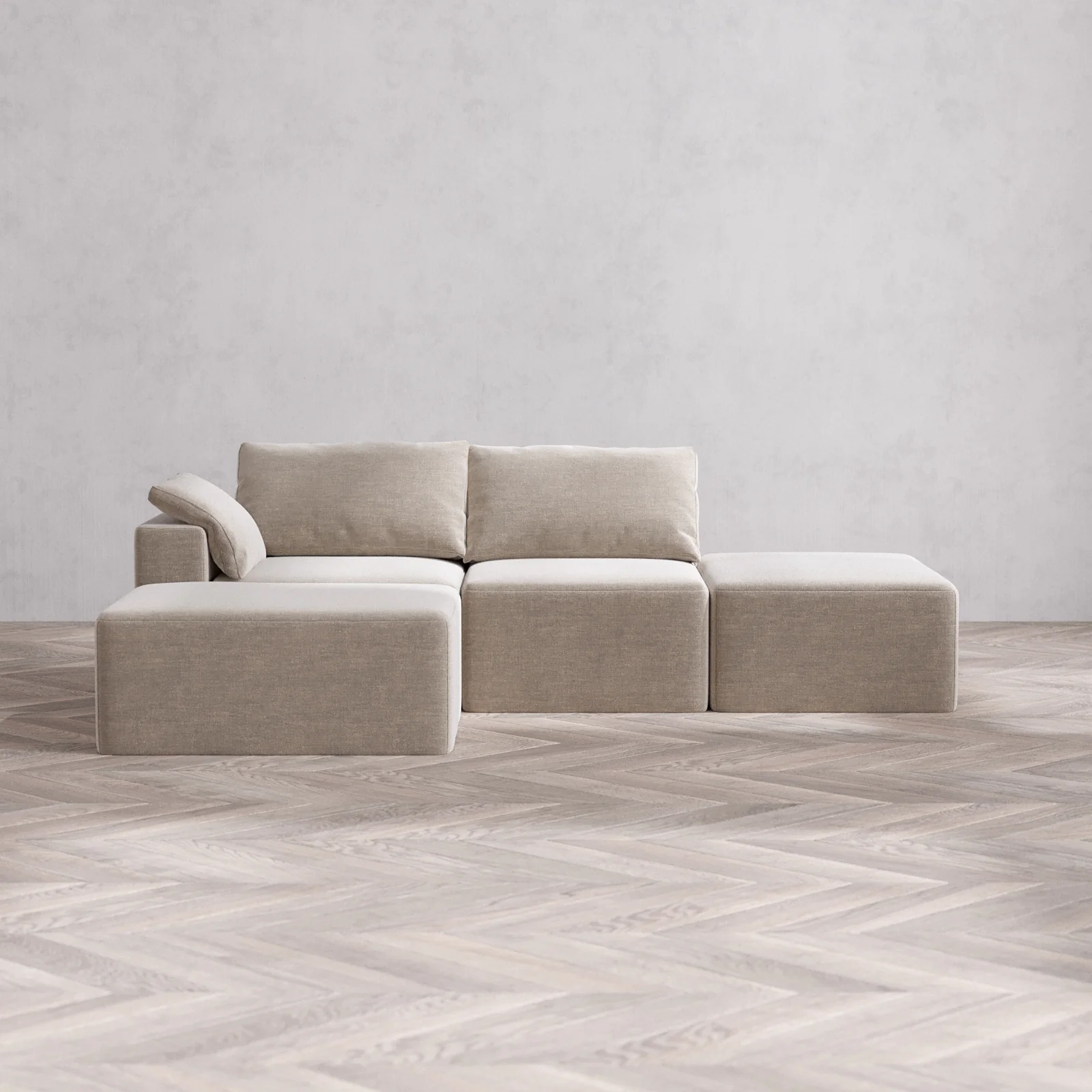 Slipcover Only - Modular Washable 2-Seater Open End Chaise Sectional Cloud Sofa in Caraway | Left-Facing Arm