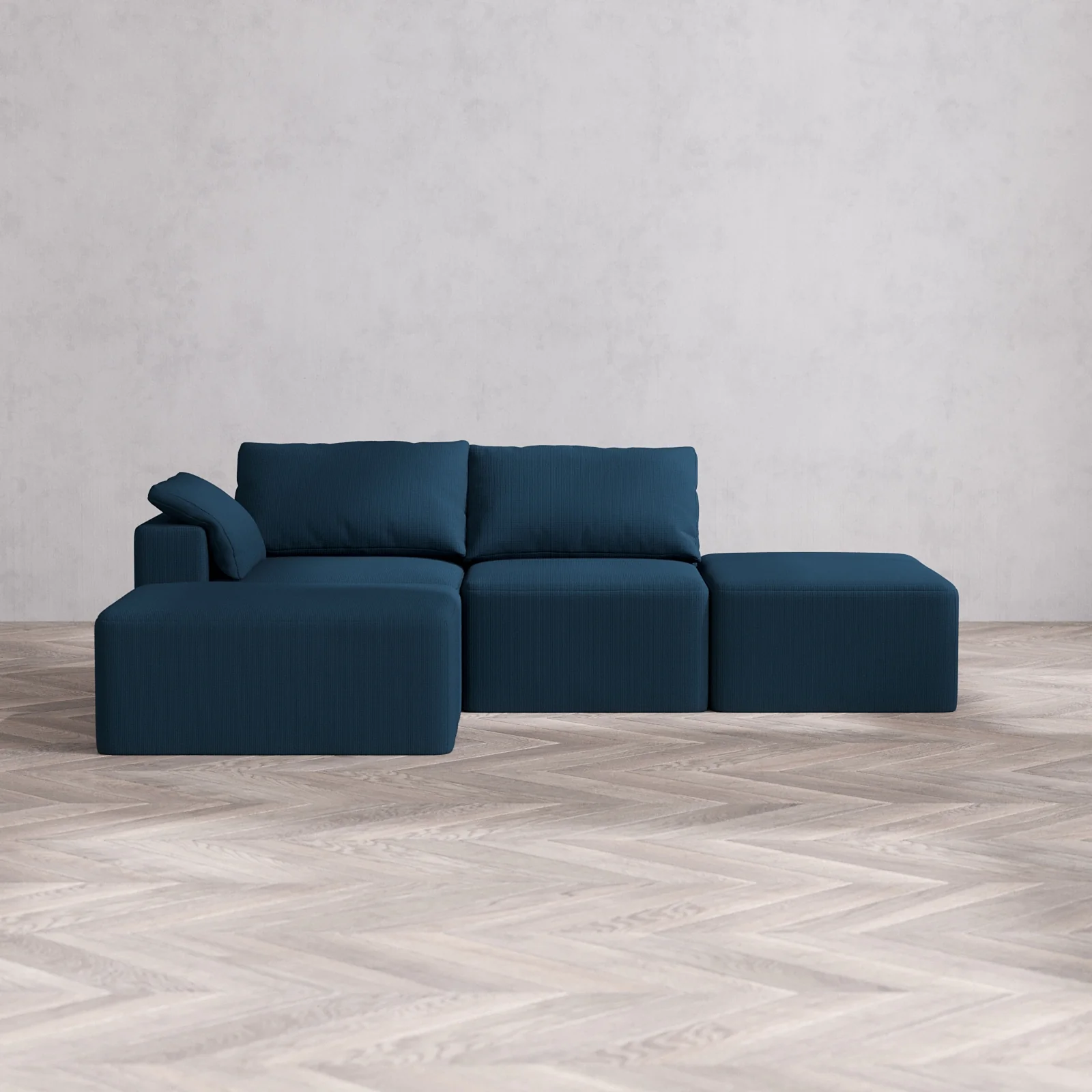 Slipcover Only - Modular Washable 2-Seater Open End Chaise Sectional Cloud Sofa in Lazuli | Left-Facing Arm