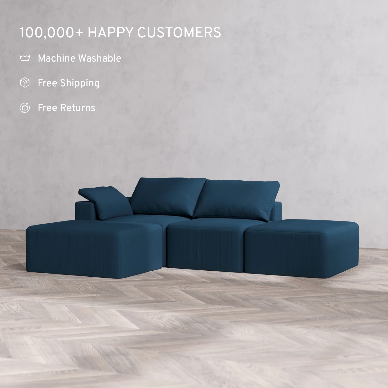 Slipcover Only - Modular Washable 2-Seater Open End Chaise Sectional Cloud Sofa in Lazuli | Left-Facing Arm - Image 2