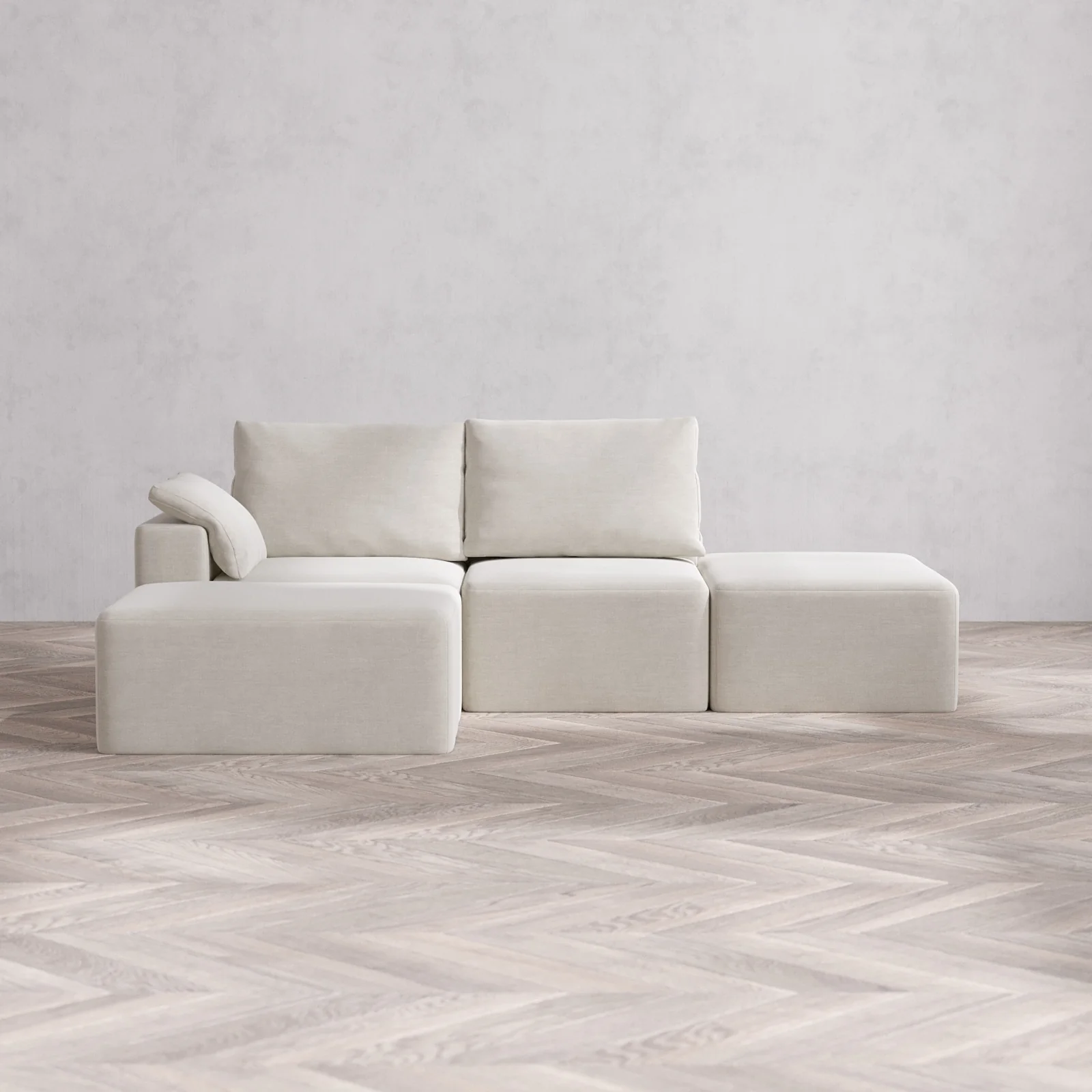 Slipcover Only - Modular Washable 2-Seater Open End Chaise Sectional Cloud + Bolster Sofa in Cashew | Left-Facing Arm