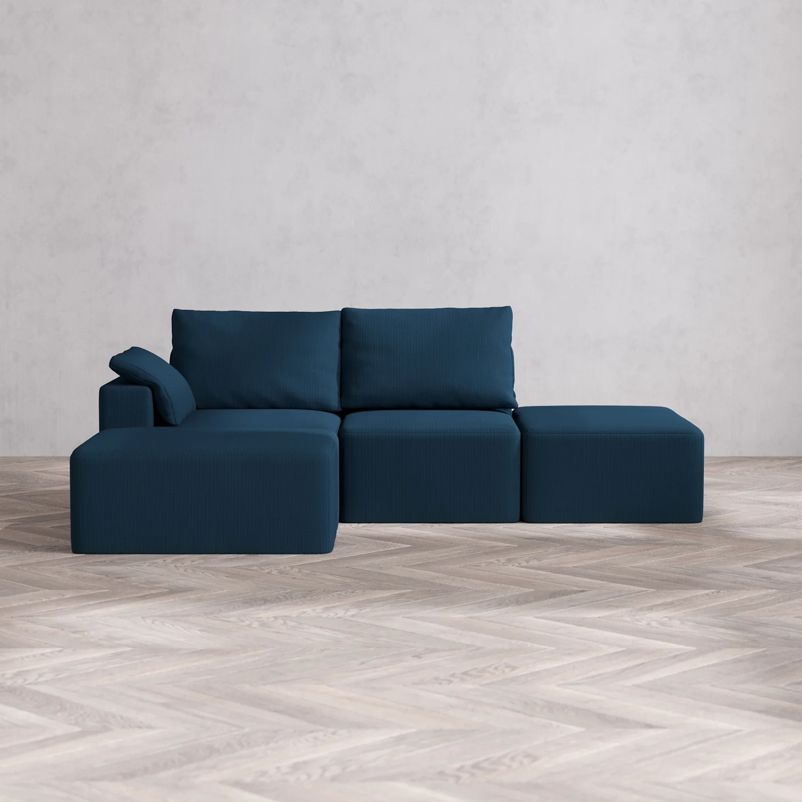 Slipcover Only - Modular Washable 2-Seater Open End Chaise Sectional Cloud + Bolster Sofa in Lazuli | Left-Facing Arm
