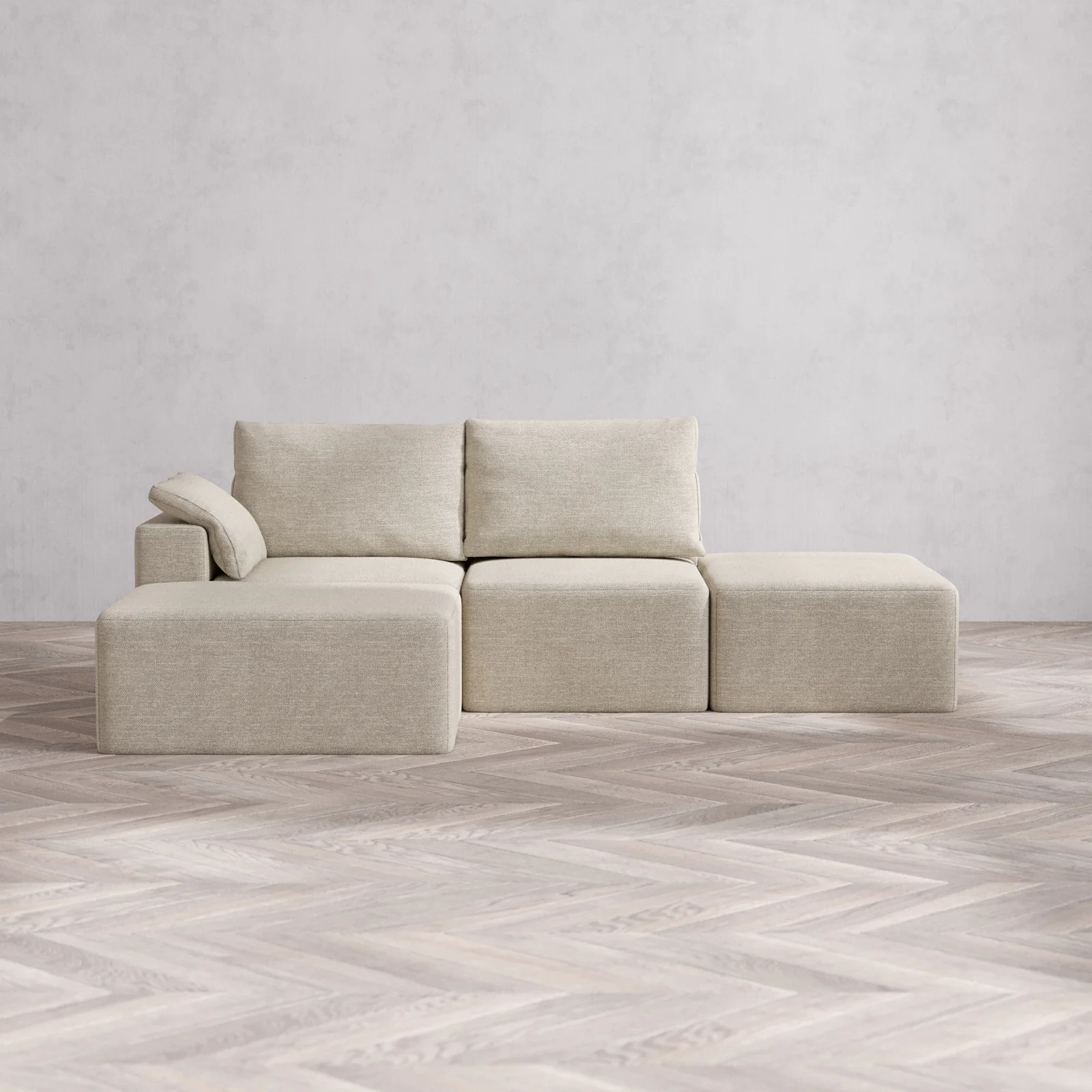 Slipcover Only - Modular Washable 2-Seater Open End Chaise Sectional Cloud + Bolster Sofa in Sandstone | Left-Facing Arm