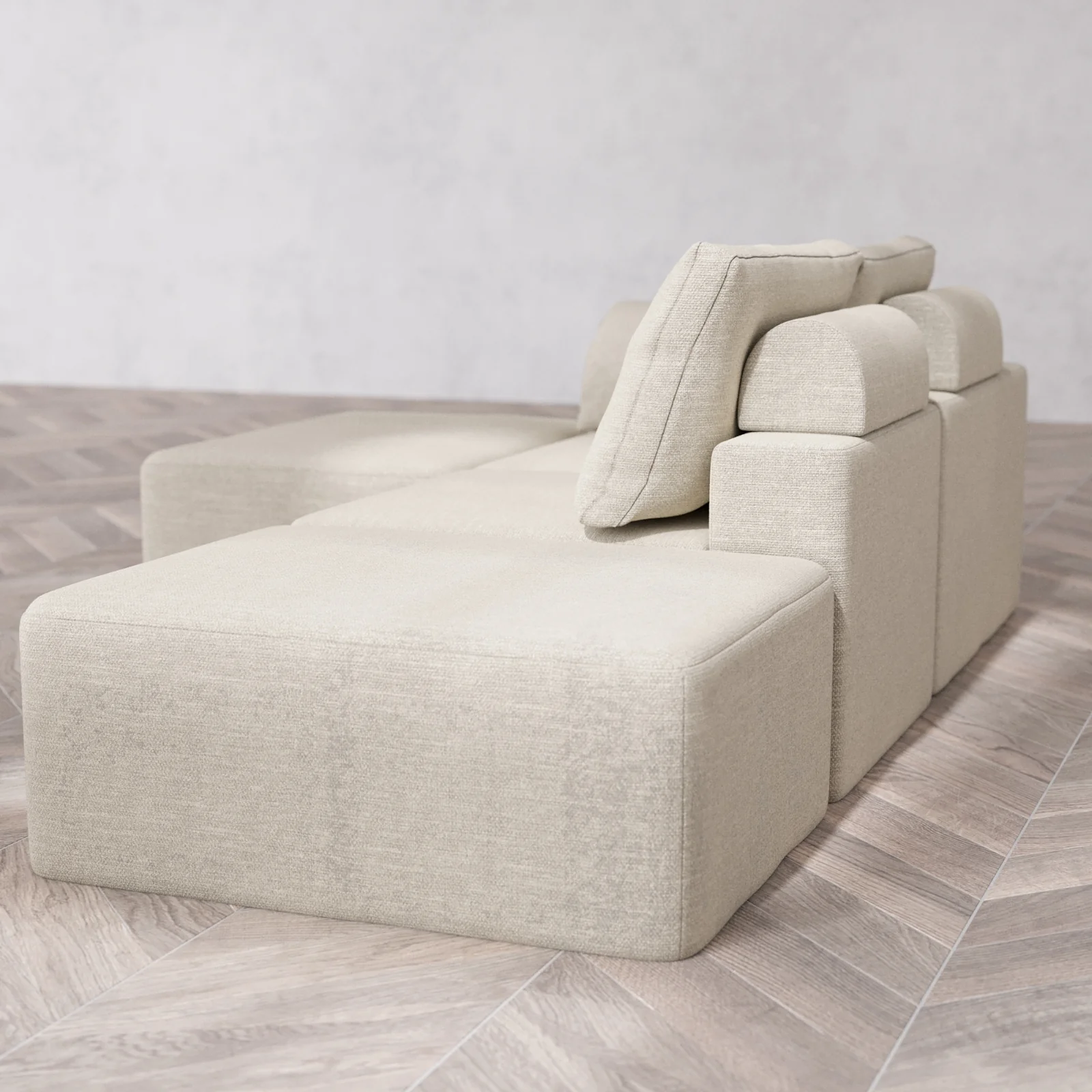 Slipcover Only - Modular Washable 2-Seater Open End Chaise Sectional Cloud + Bolster Sofa in Sandstone | Left-Facing Arm - Image 5