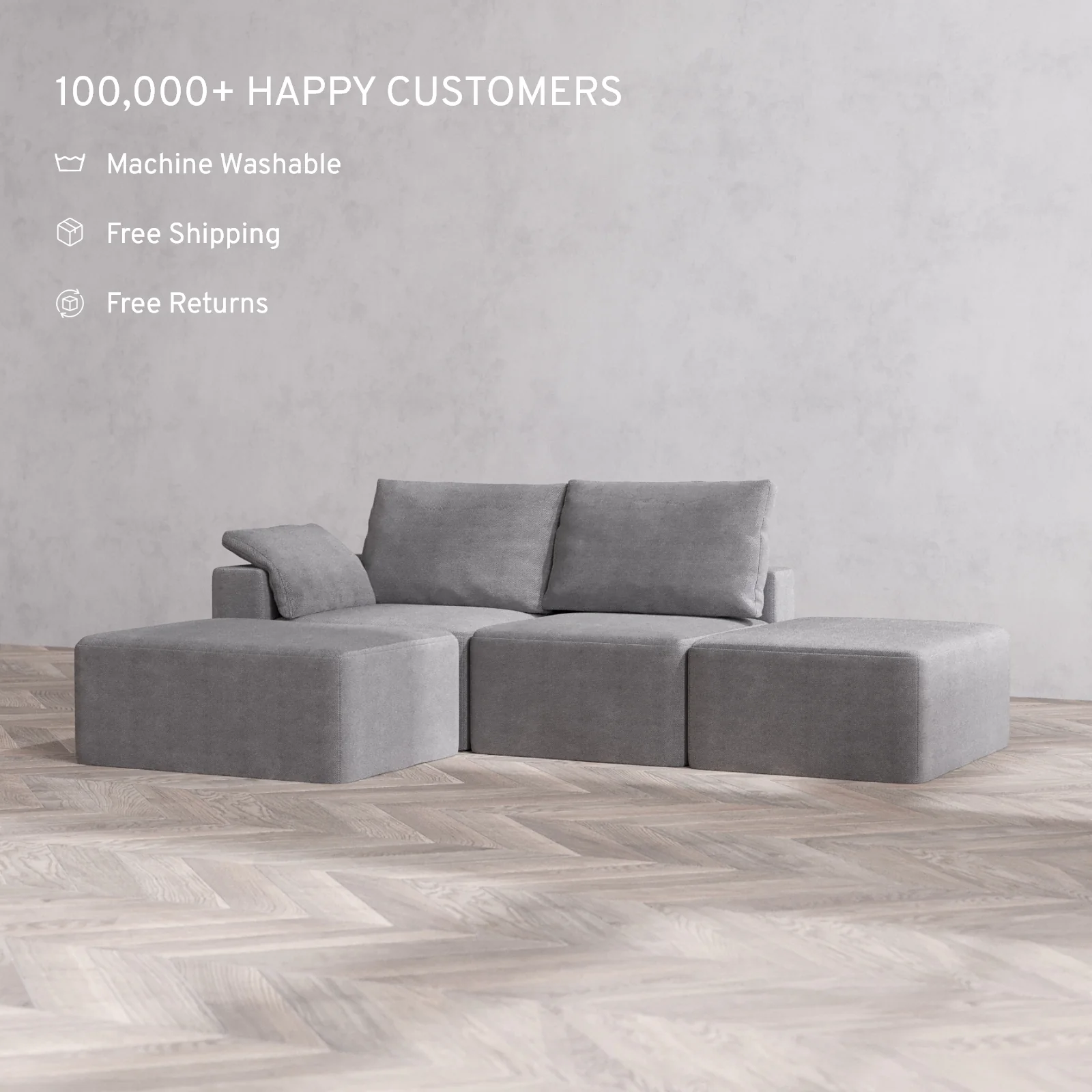 Slipcover Only - Modular Washable 2-Seater Open End Chaise Sectional Cloud + Bolster Sofa in Slate | Left-Facing Arm - Image 2