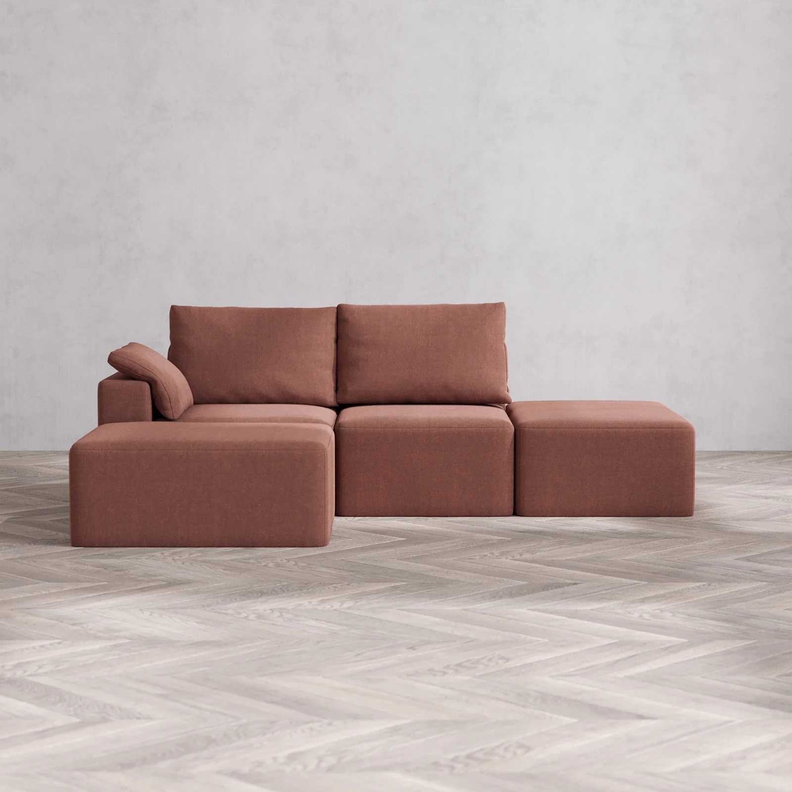 Slipcover Only - Modular Washable 2-Seater Open End Chaise Sectional Cloud + Bolster Sofa in Sumac | Left-Facing Arm
